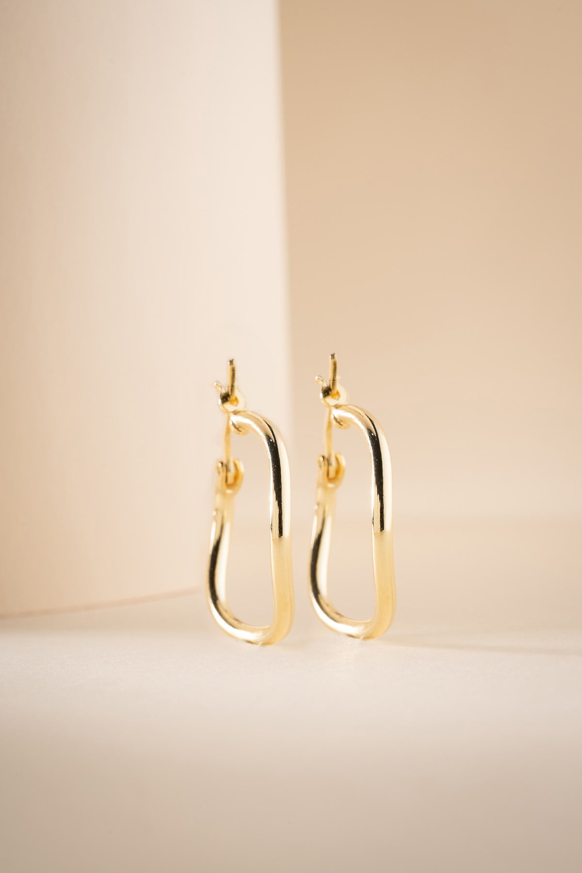 925 Ayar Gümüş Gold Kaplama 20 mm Dalgalı Şarnel Küpe