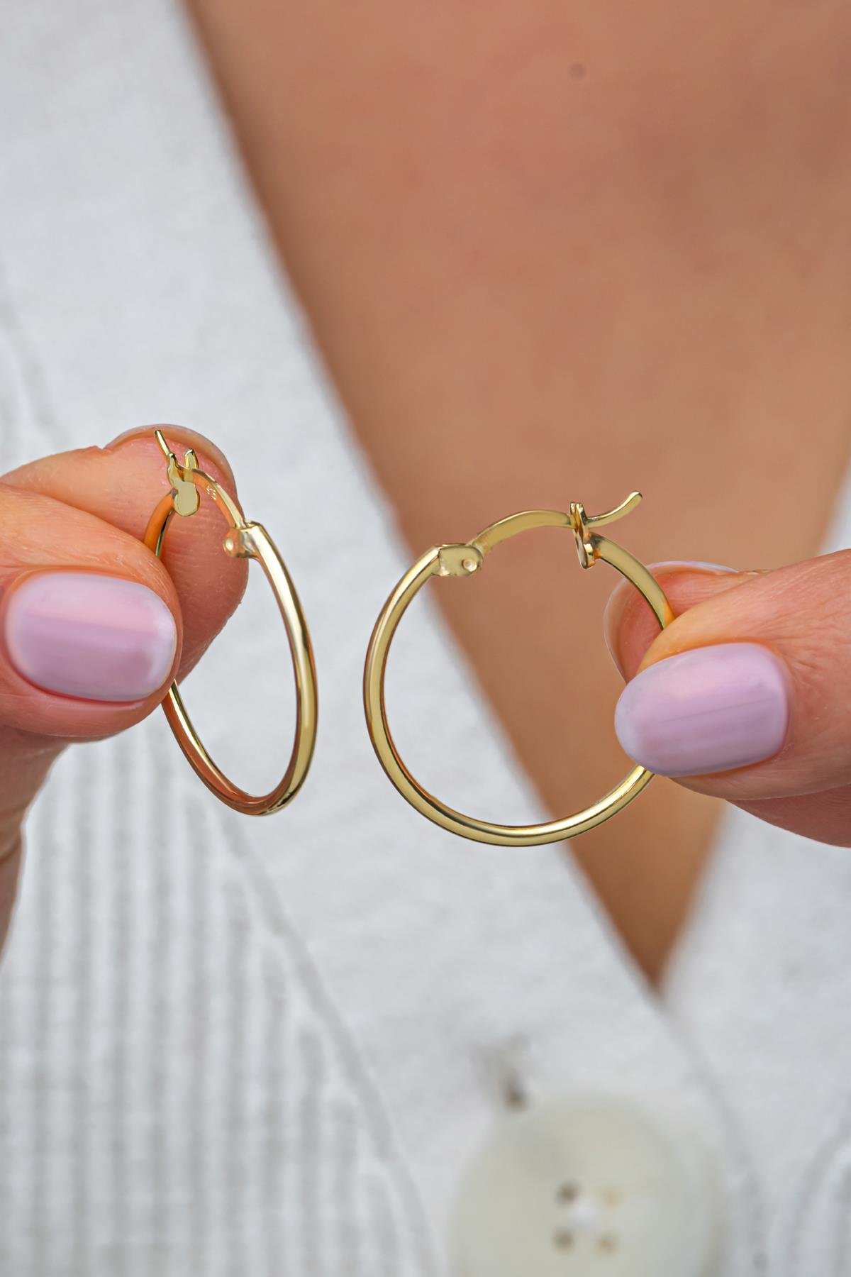 925 Ayar Gümüş Gold Kaplama 25 mm Sade Halka Küpe