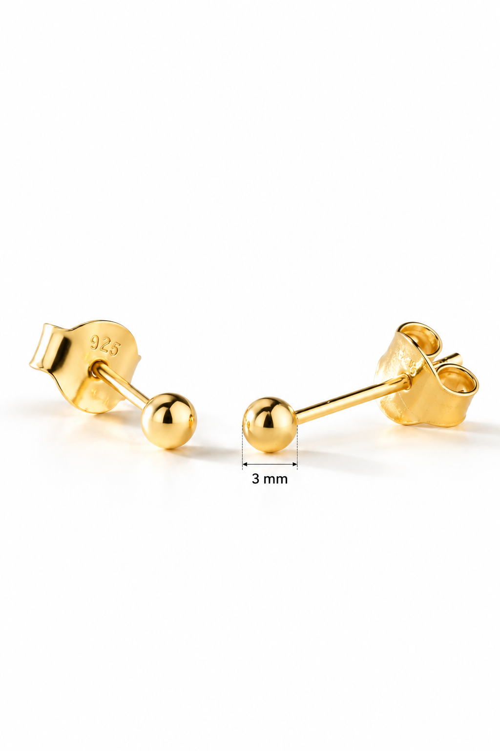 925 Ayar Gümüş Gold Kaplama 3 mm Minimal Top Küpe