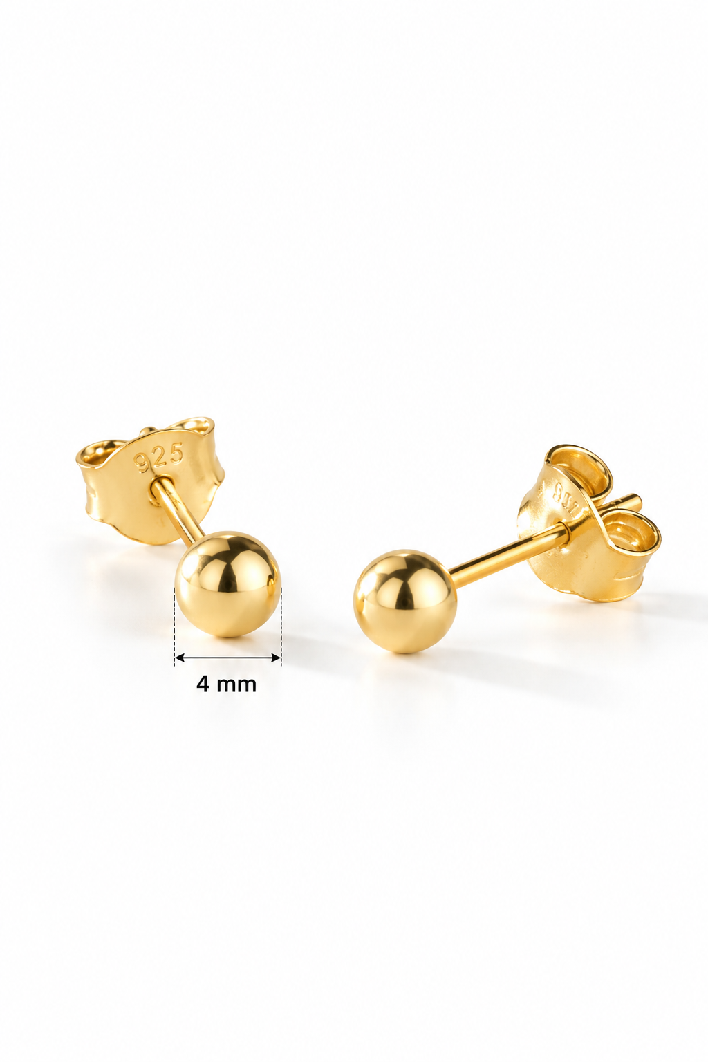 925 Ayar Gümüş Gold Kaplama 4 mm Minimal Top Küpe