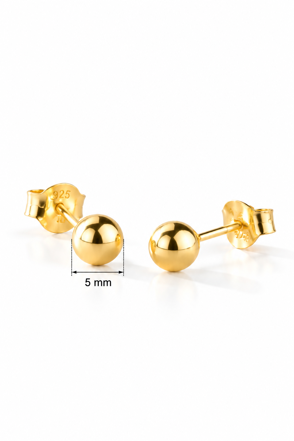925 Ayar Gümüş Gold Kaplama 5 mm Minimal Top Küpe