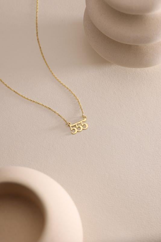 925 Ayar Gümüş Gold Kaplama 555 Melek Numarası Kolye
