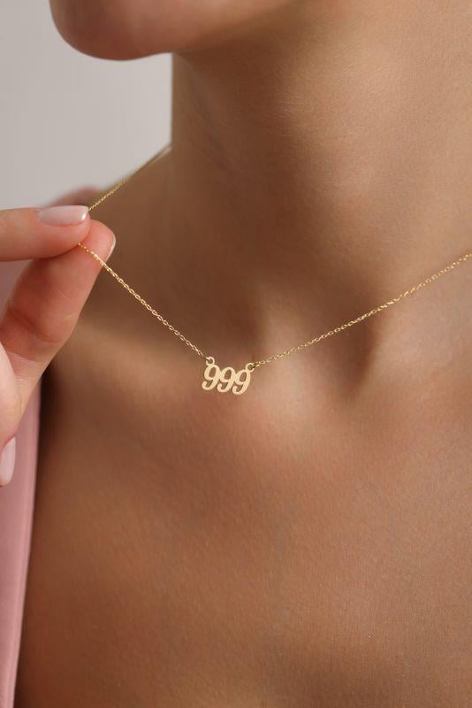 925 Ayar Gümüş Gold Kaplama 999 Melek Numarası Kolye
