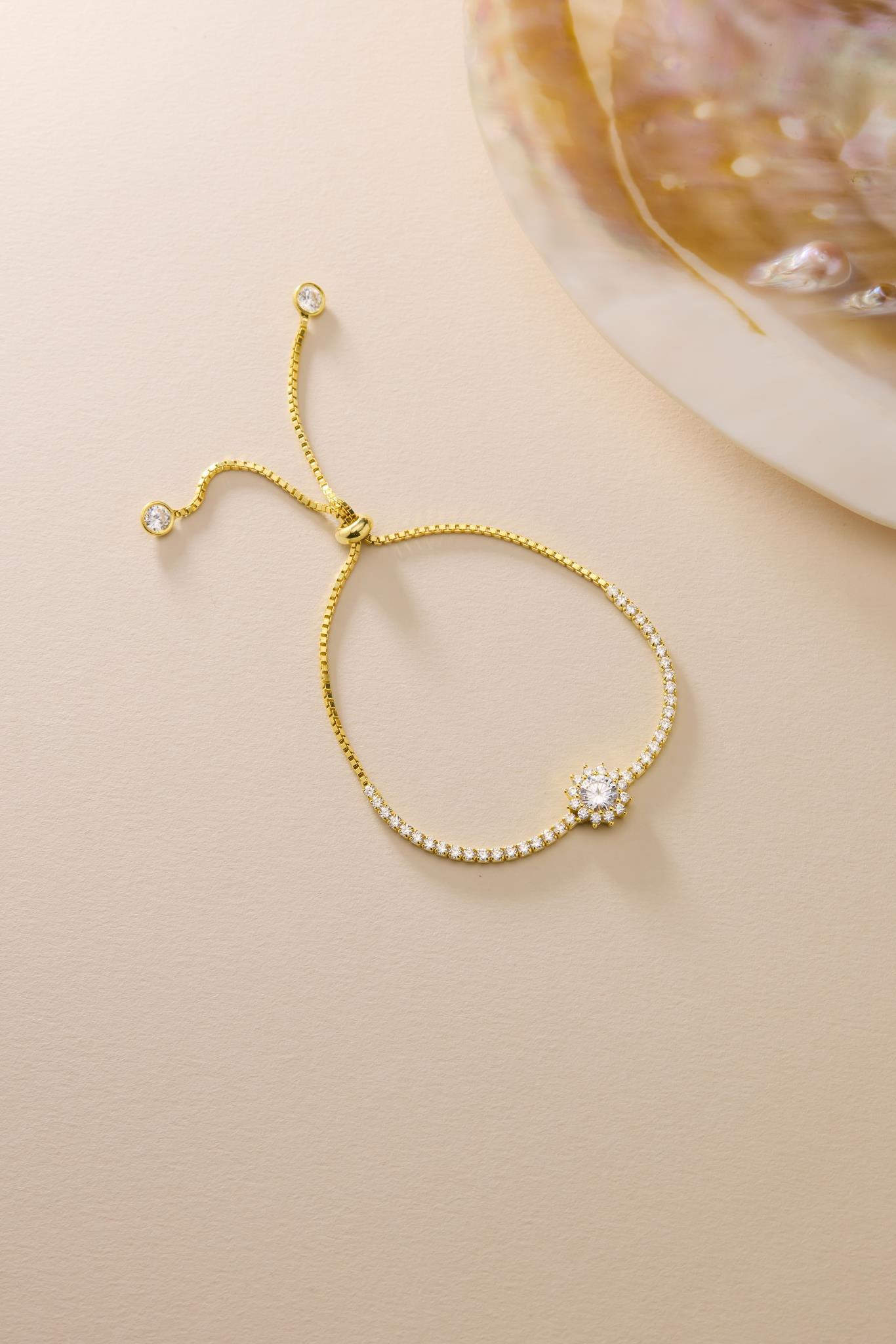 925 Ayar Gümüş Gold Kaplama Ayarlanabilir Asansörlü Pırlanta Montür Suyolu Bileklik