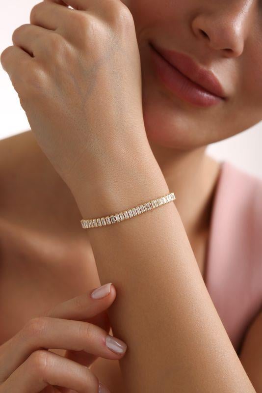 925 Ayar Gümüş Gold Kaplama Baget Taşlı Suyolu Model Bileklik 