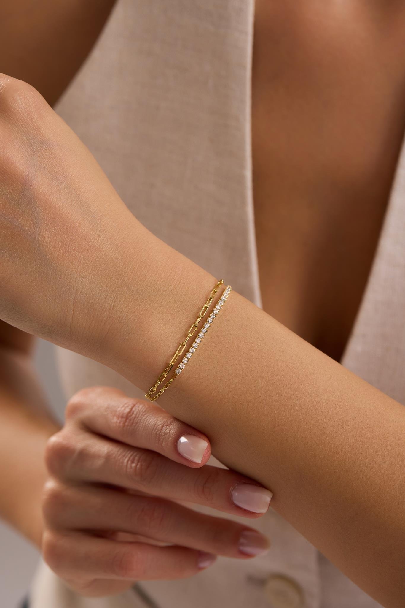 925 Ayar Gümüş Gold Kaplama Çift Zincirli Suyolu Model Bileklik