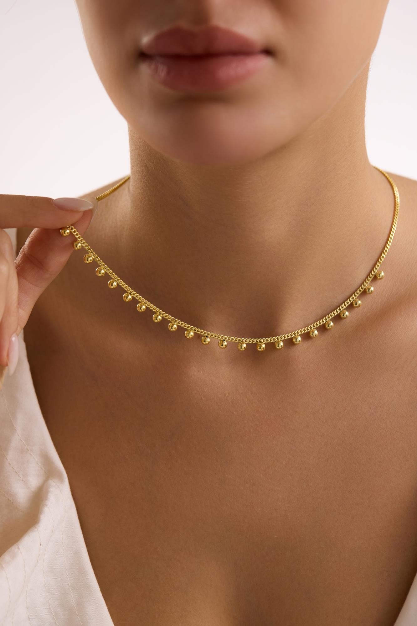 925 Ayar Gümüş Gold Kaplama Gurmet Zincirli 4 mm Minik Toplu Kolye