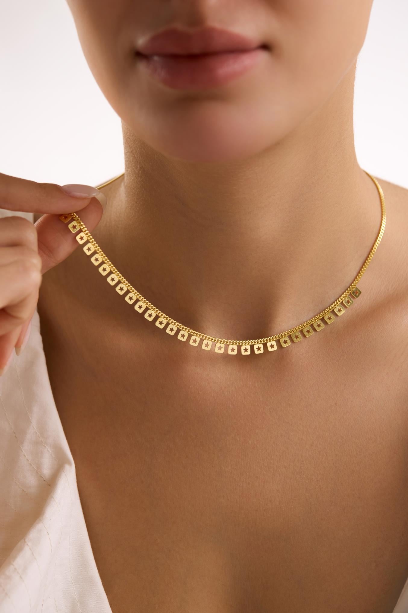 925 Ayar Gümüş Gold Kaplama Gurmet Zircirli Minik Yıldız Model Kolye