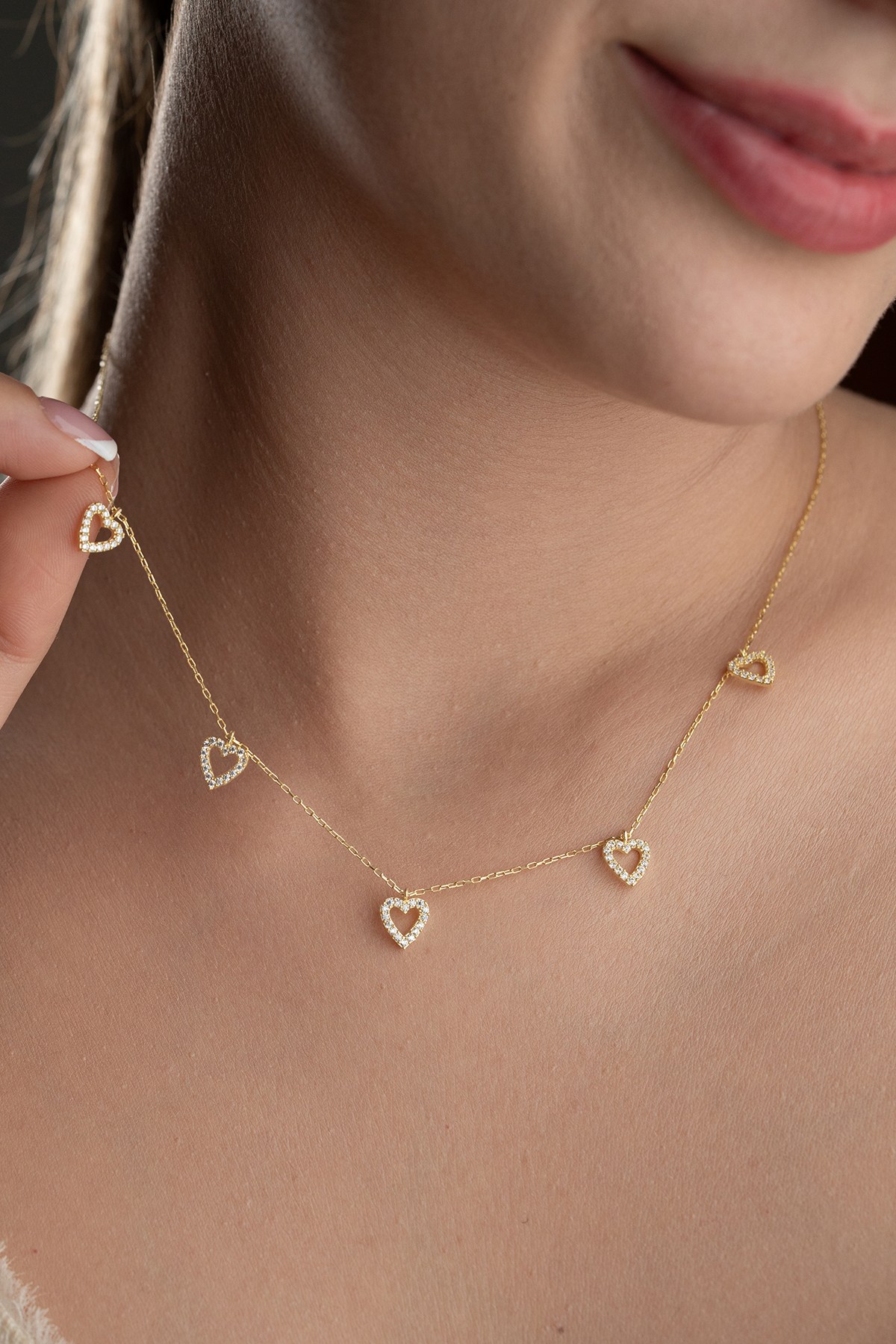 925 Ayar Gümüş Gold Kaplama Minimal Kalpli Şans Kolye