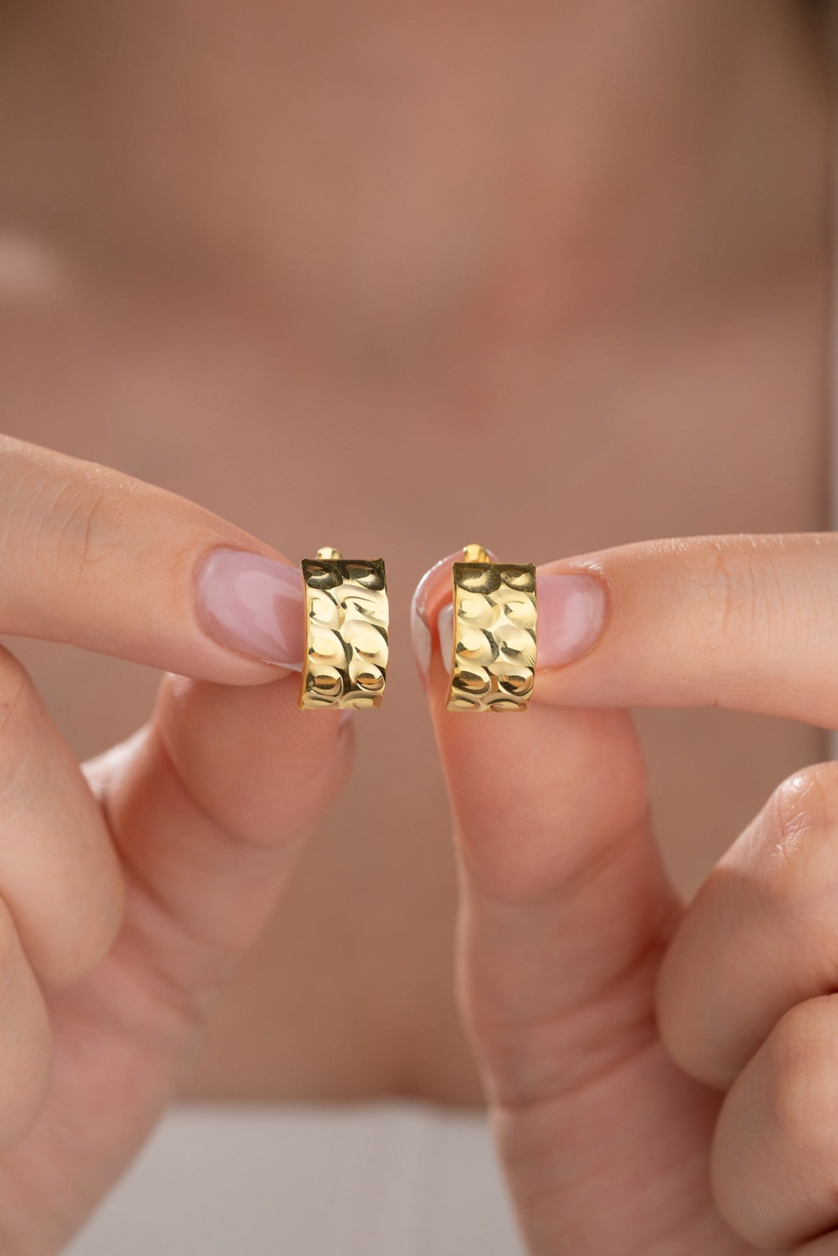 925 Ayar Gümüş Gold Kaplama Mozaik Tasarım Küpe