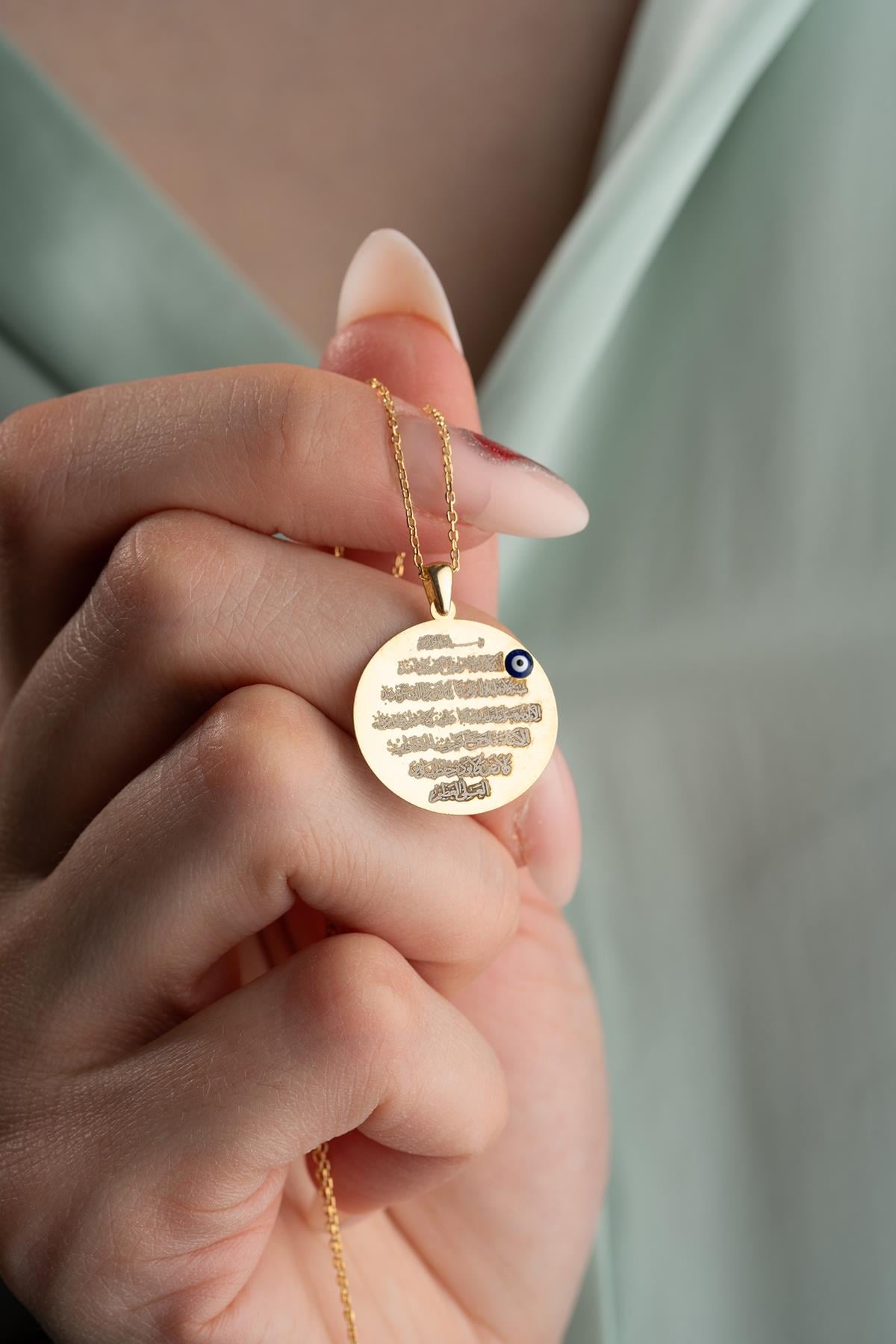 925 Ayar Gümüş Gold Kaplama Plaka Ayetel Kürsi Kolye