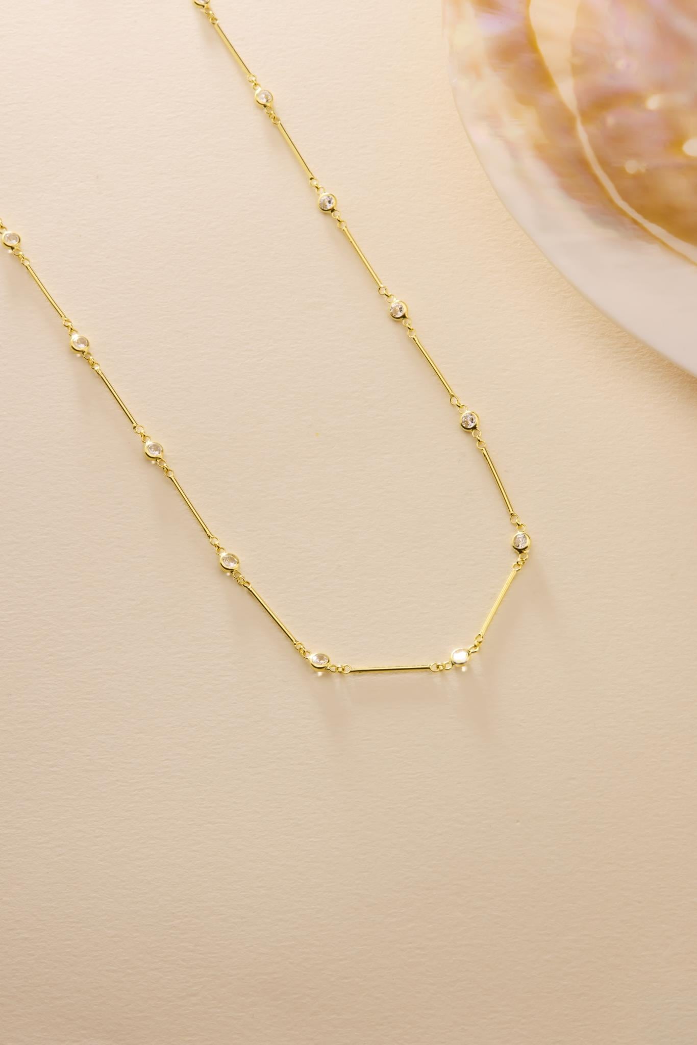 925 Ayar Gümüş Gold Kaplama Zirkon Taşlı Çubuk Model Kolye