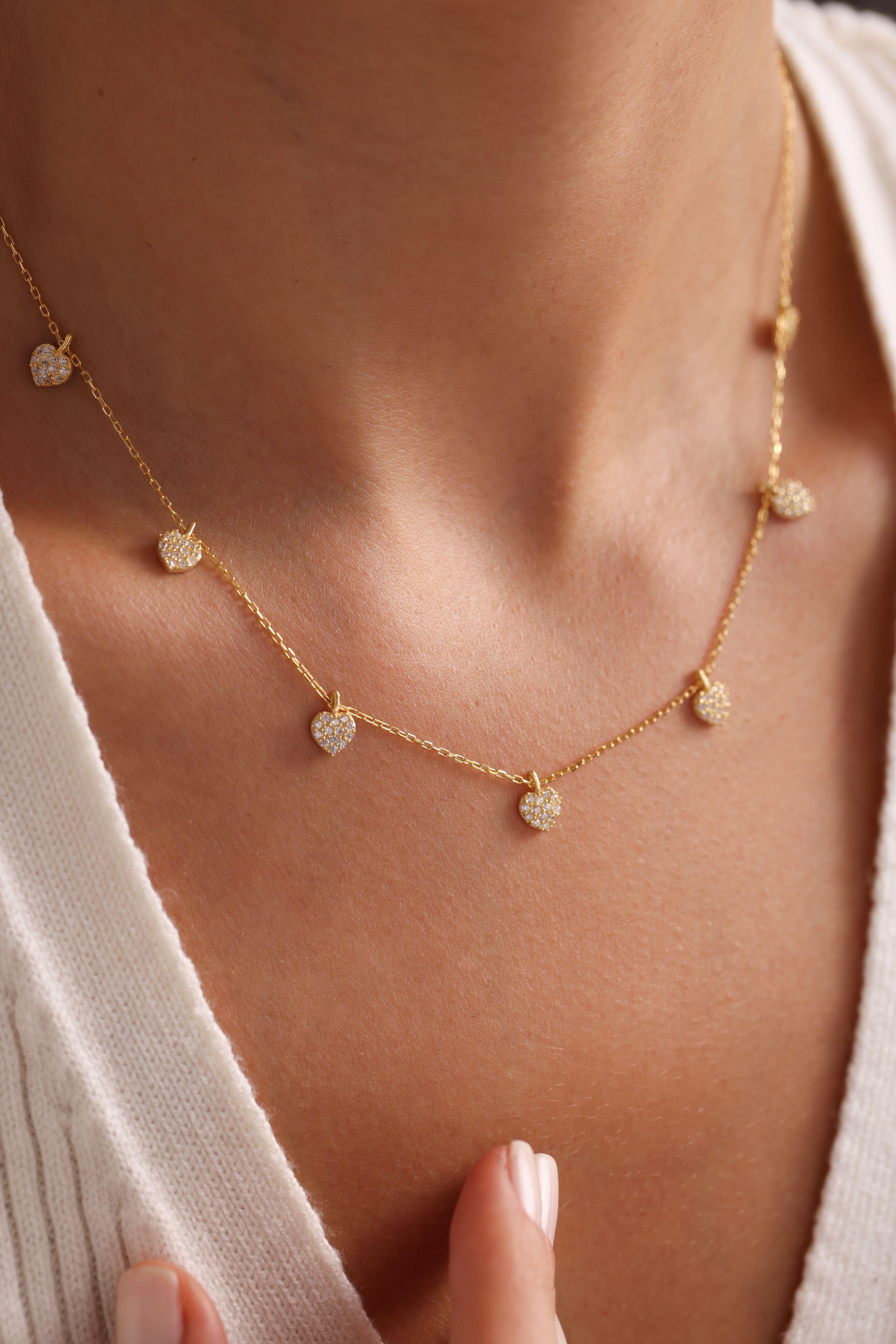 925 Ayar Gümüş Gold Kaplama Zirkon Taşlı Kalp Kolye