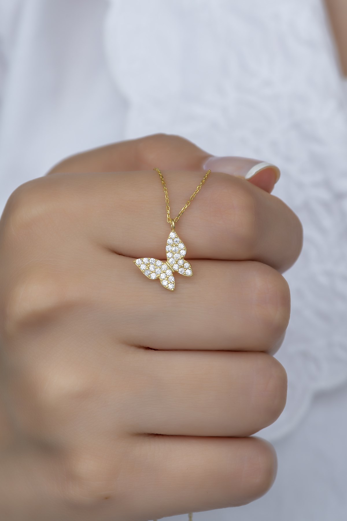 925 Ayar Gümüş Gold Minik Kelebek Kolye