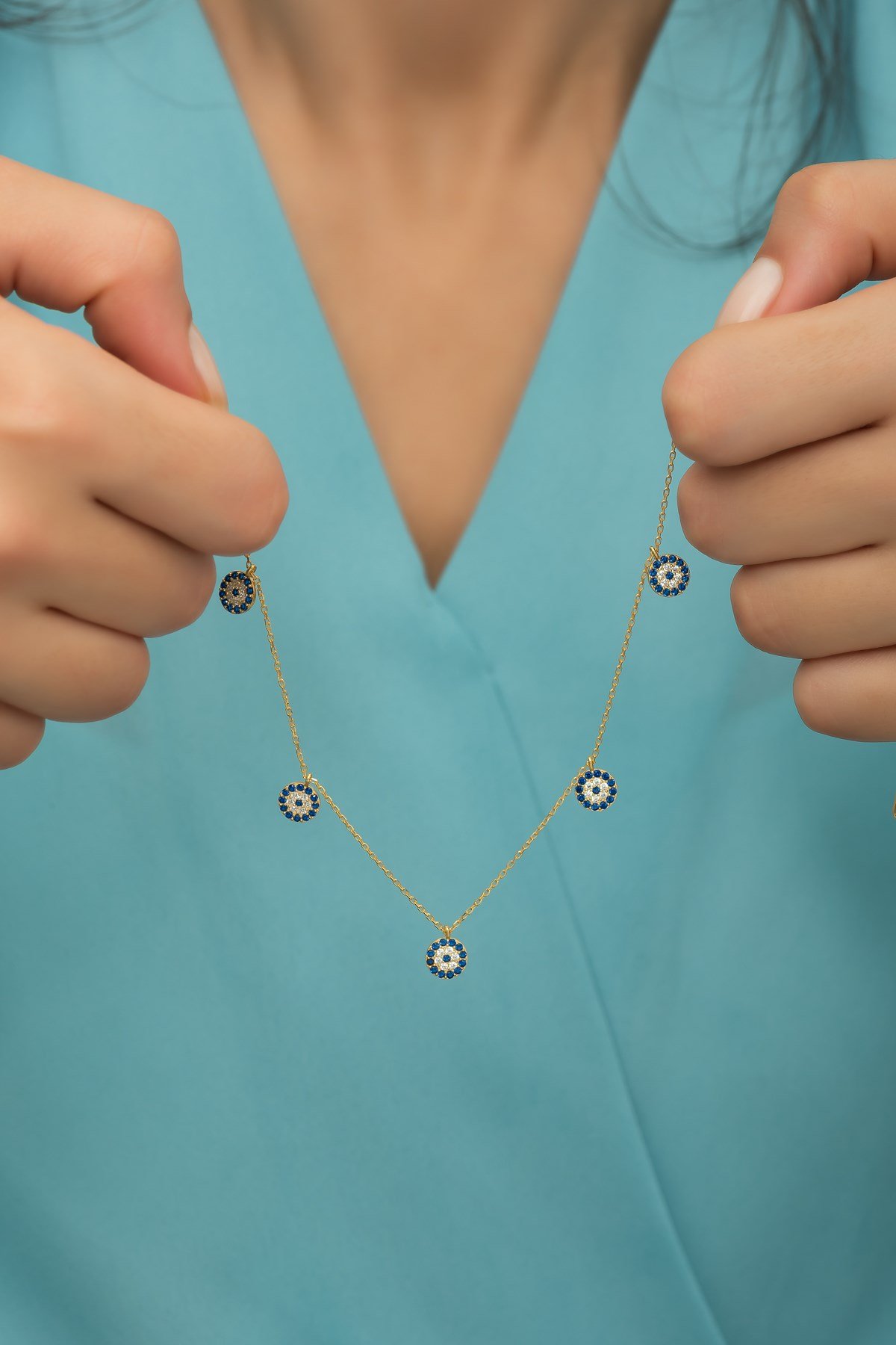 925 Ayar Gümüş Gold Nazar Şans Kolye