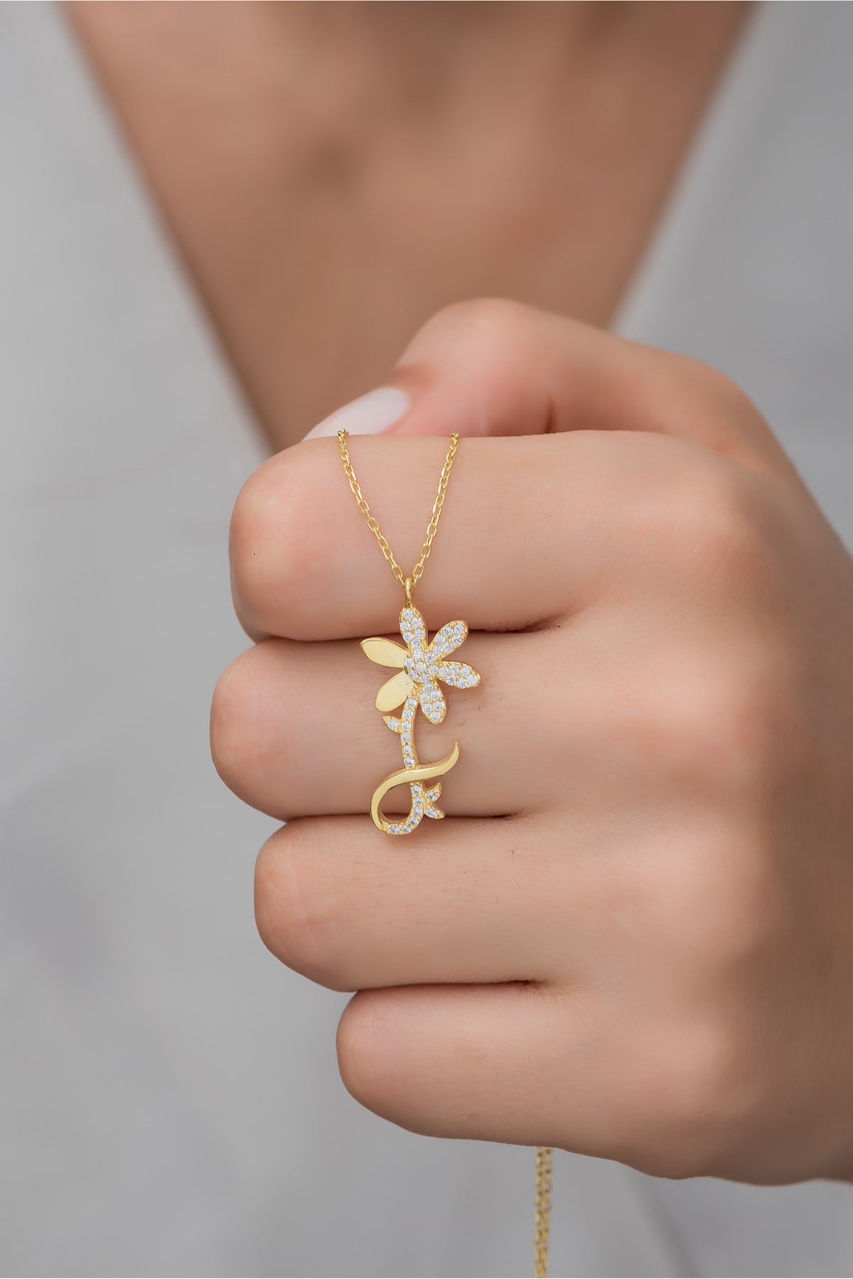 925 Ayar Gümüş Gold Sonsuz Aşk Çiçeği Kolye