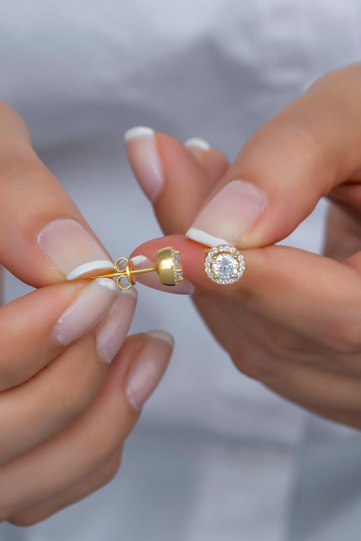 925 Ayar Gümüş Gold Zirkon Taşlı Elmas Montür Küpe