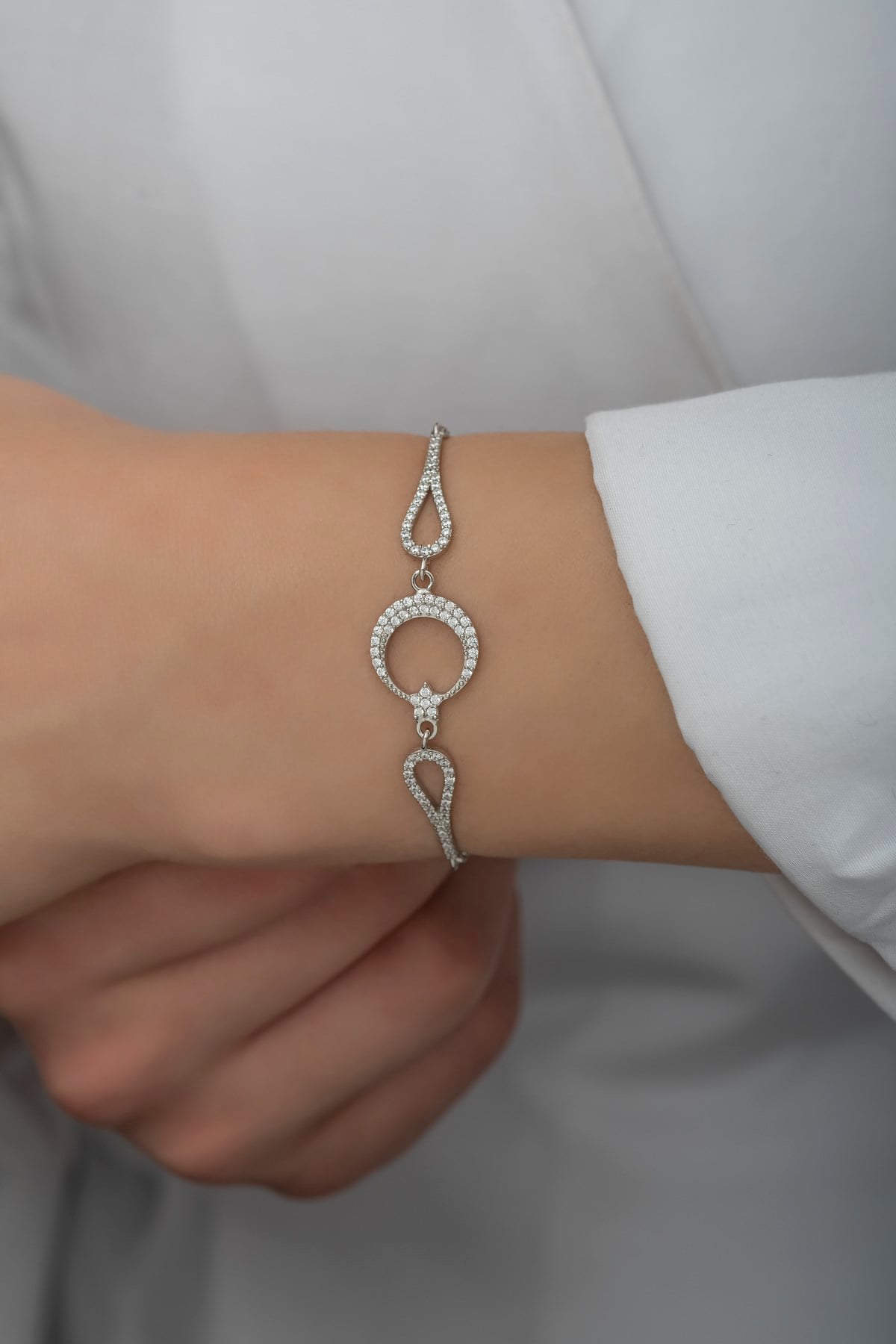 925 Ayar Gümüş Kelepçe Model Ayyıldız Bileklik