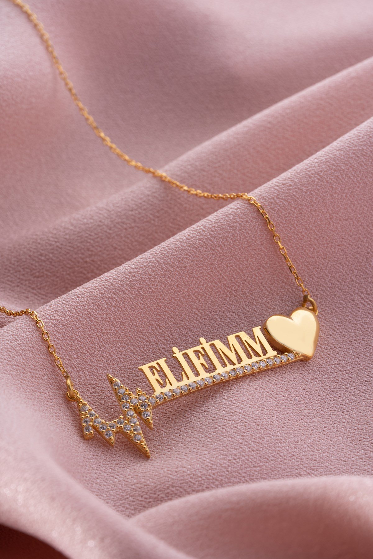 925 Ayar Gümüş Kişiye Özel İsimli Kalp Ritmi Kolye