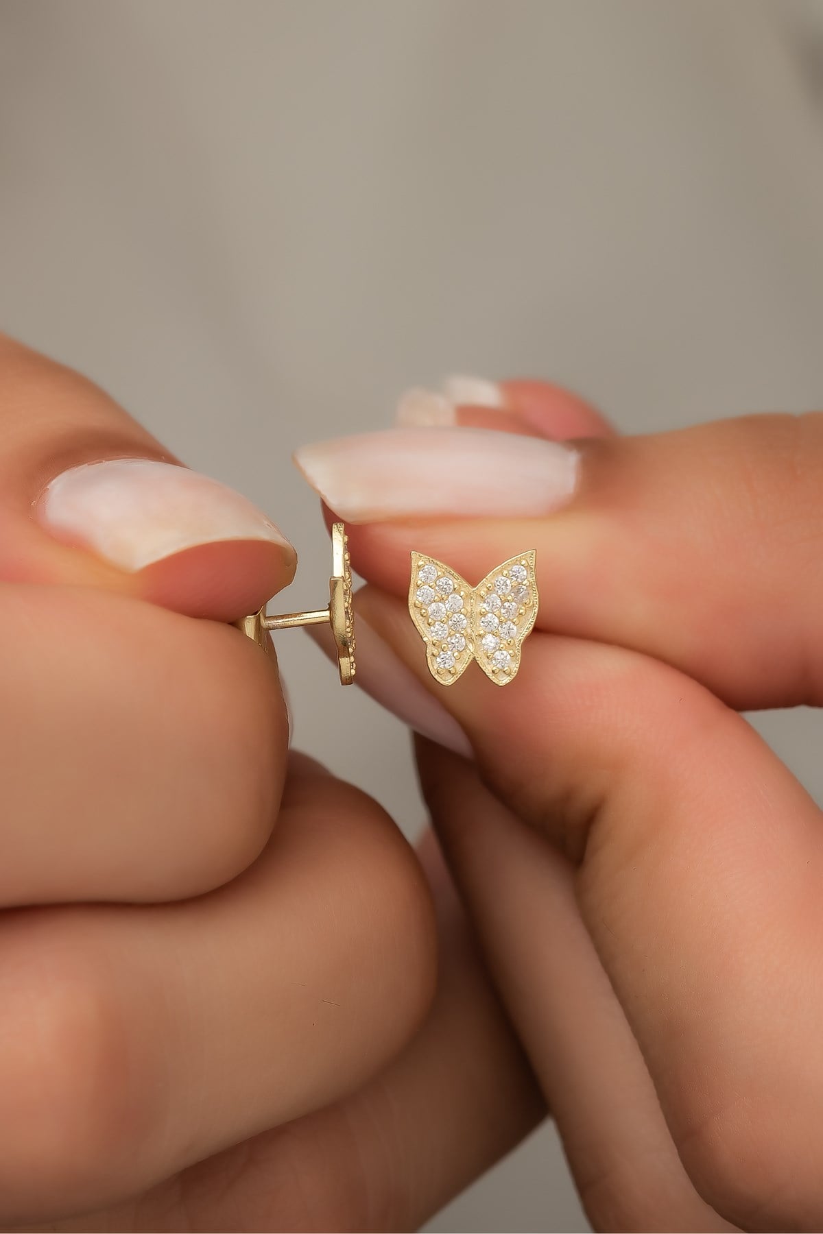 925 Ayar Gümüş Minik Gold Kelebek Küpe