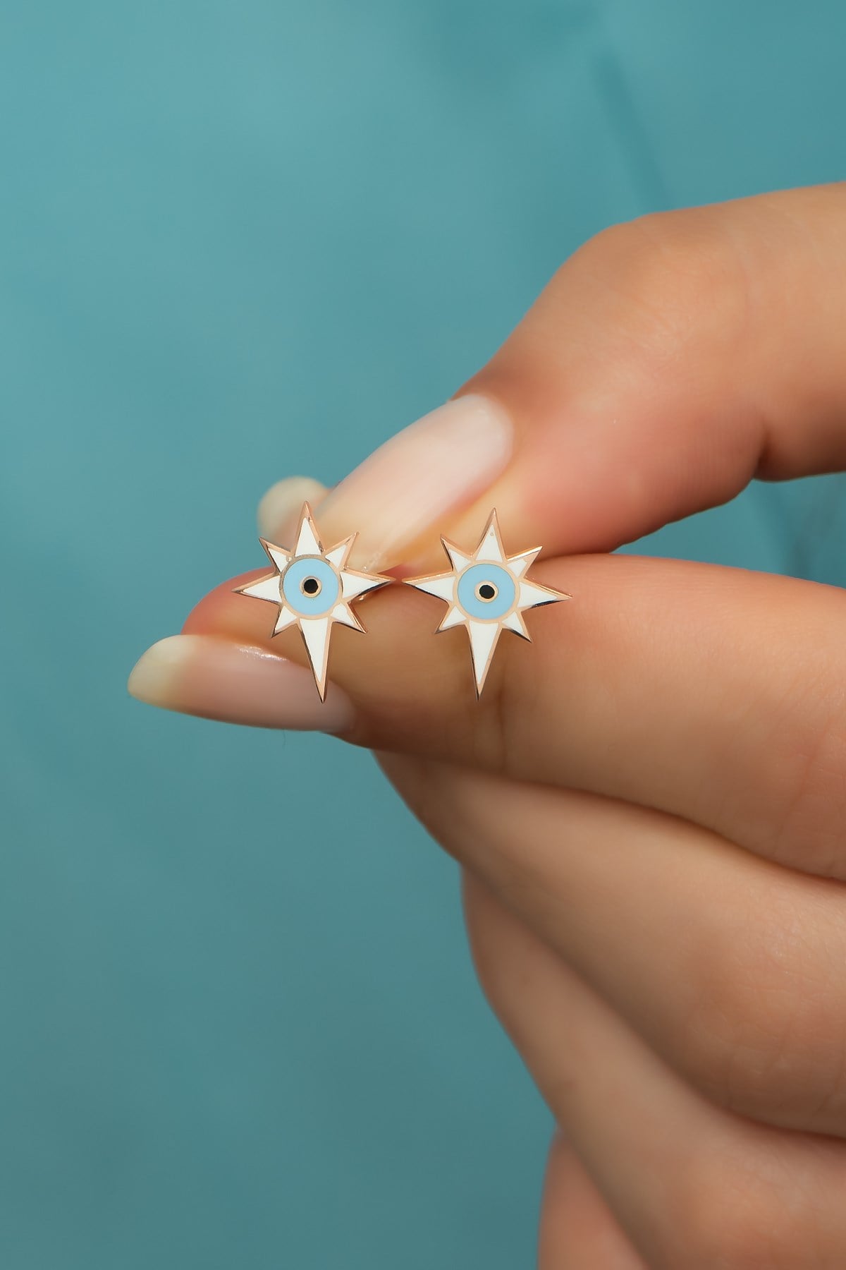 925 Ayar Gümüş Minimal Mineli Kutup Yıldızı Küpe