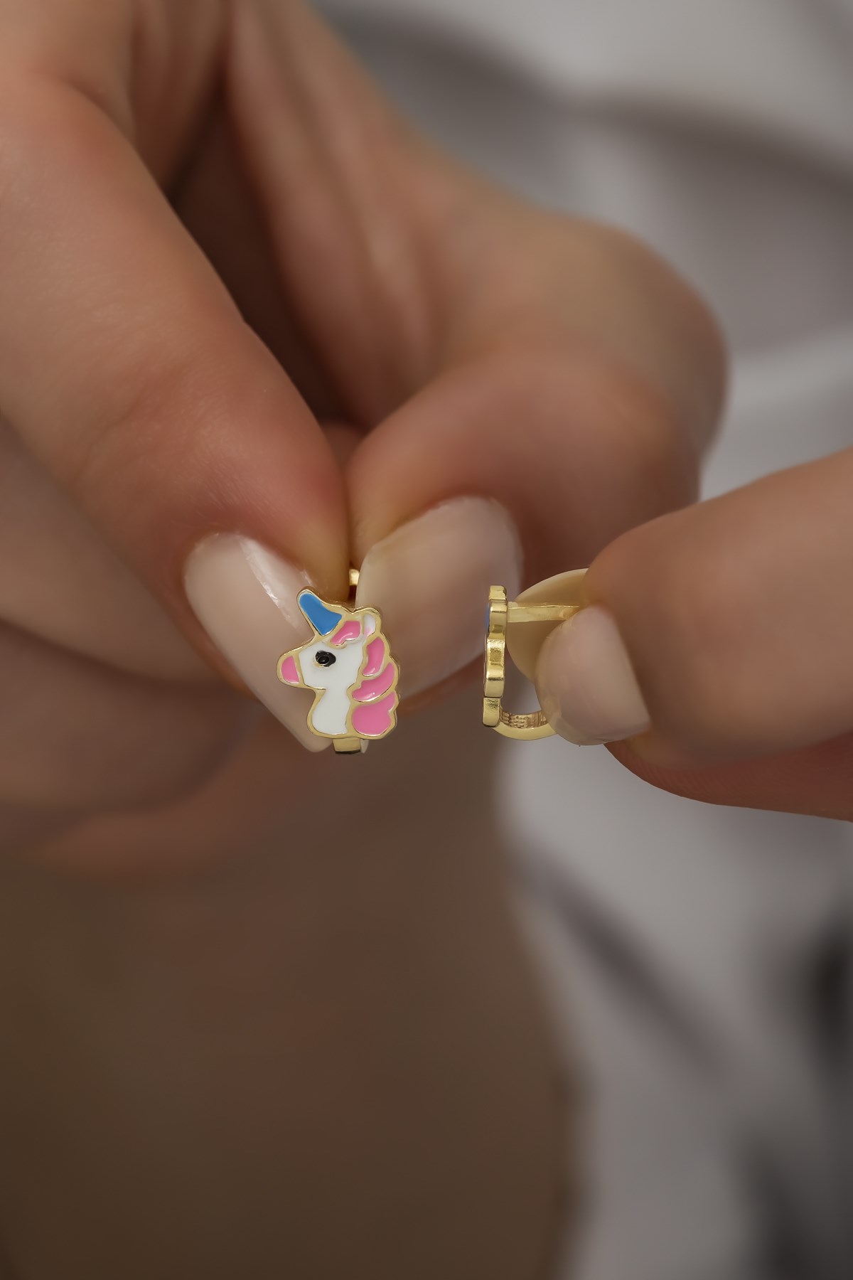 925 Ayar Gümüş Pembe Unicorn Çocuk Küpe