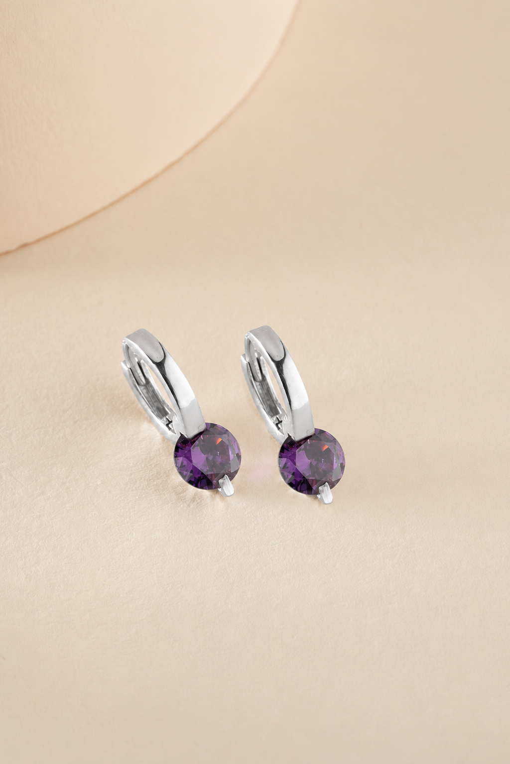 925 Ayar Gümüş Rodyum Kaplama 12 mm Mor Taşlı Halka Küpe