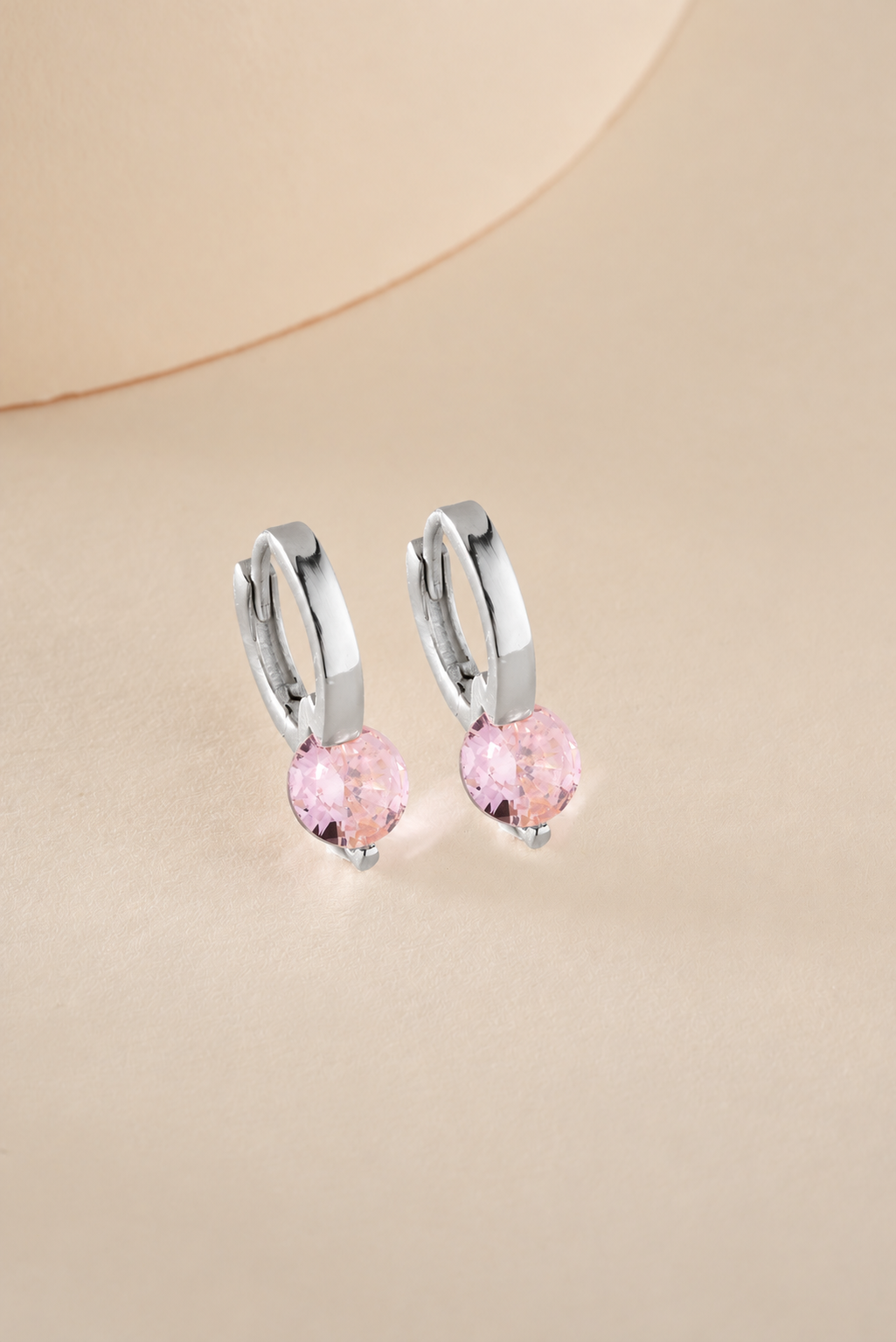 925 Ayar Gümüş Rodyum Kaplama 12 mm Pembe Taşlı Halka Küpe