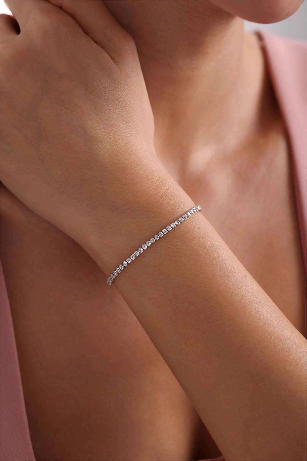 925 Ayar Gümüş Rodyum Kaplama 2 mm Zirkon Taşlı Suyolu Bileklik 