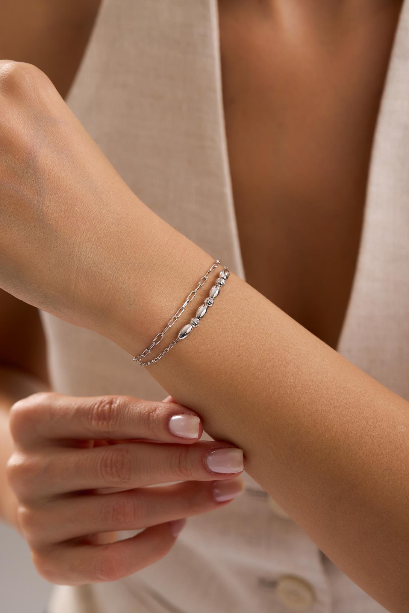 925 Ayar Gümüş Rodyum Kaplama Çift Zincirli Dorika Kapsül Model Bileklik