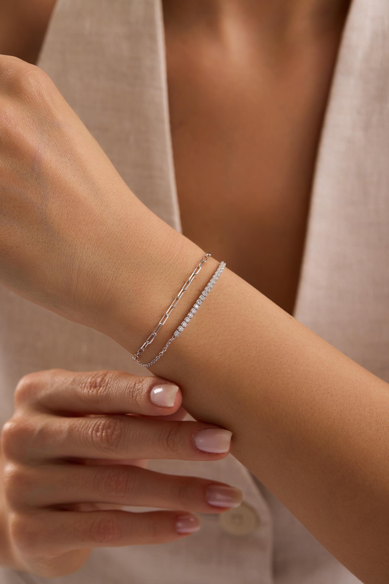 925 Ayar Gümüş Rodyum Kaplama Çift Zincirli Suyolu Model Bileklik