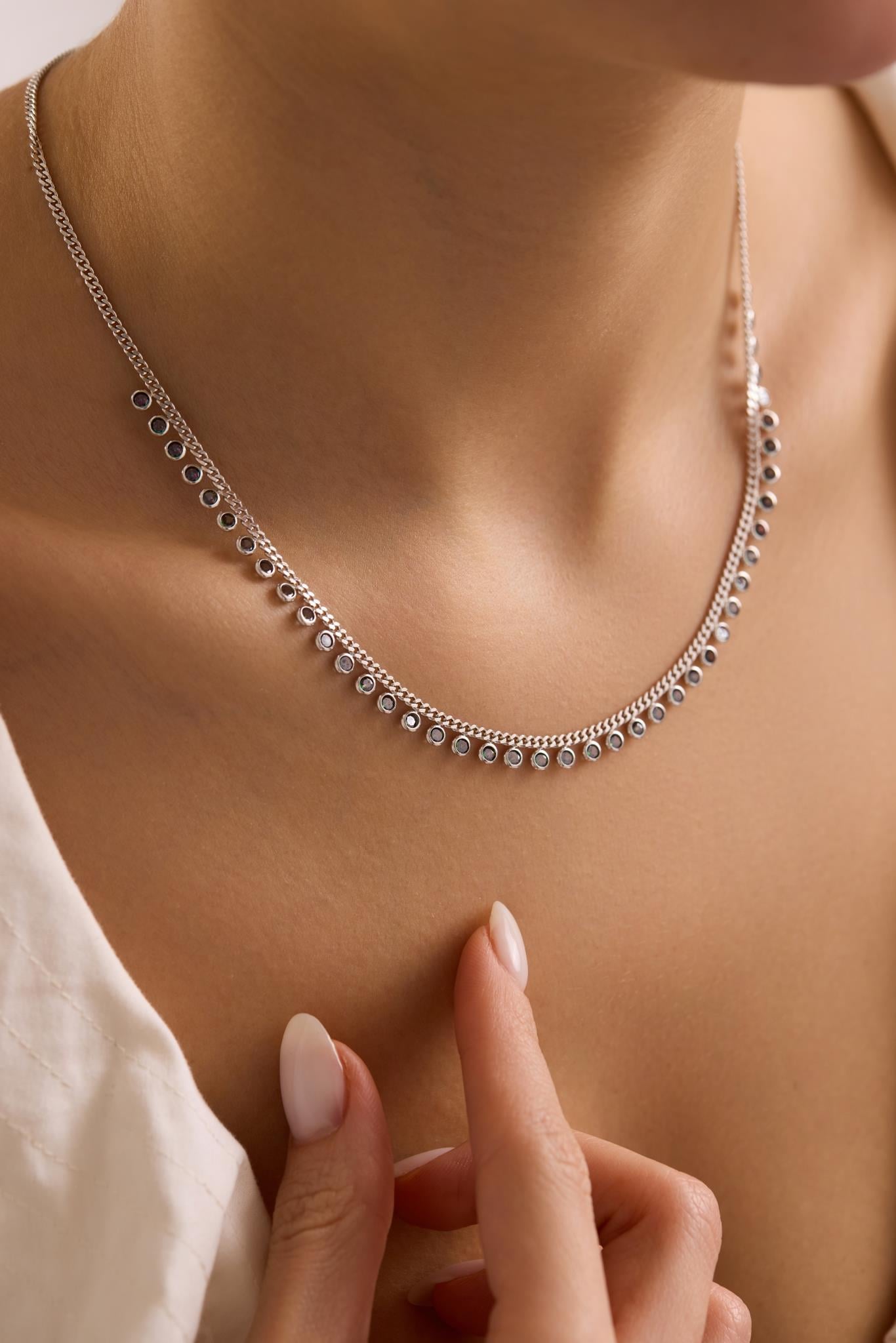 925 Ayar Gümüş Rodyum Kaplama Gurmet Zircirli 3 mm Mistik Topaz Taşlı Kolye