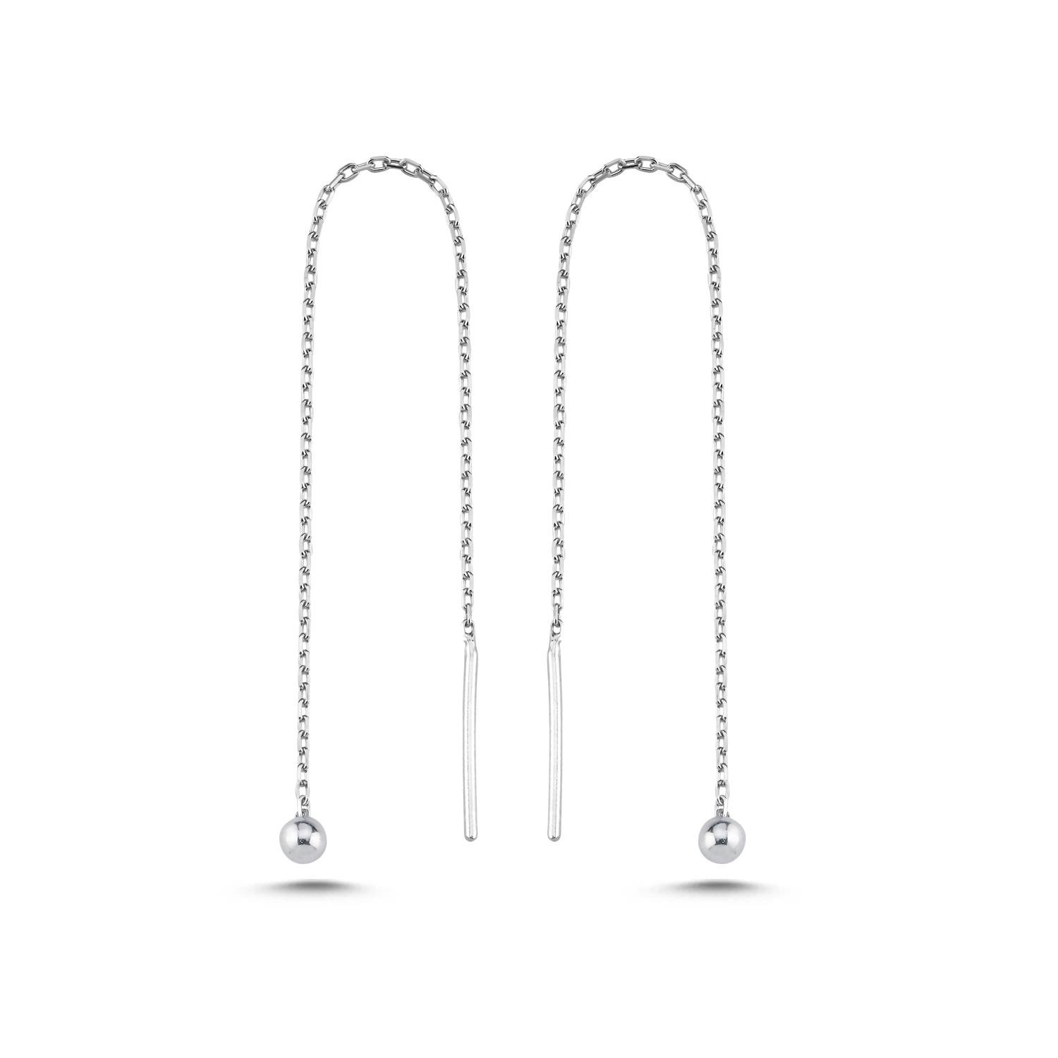 925 Ayar Gümüş Rodyum Kaplama Minik Toplu Zincir Küpe