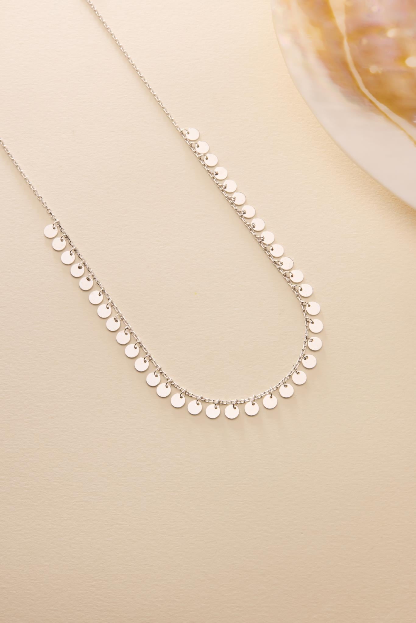 925 Ayar Gümüş Rodyum Kaplama Minimal Pullu Model Kolye