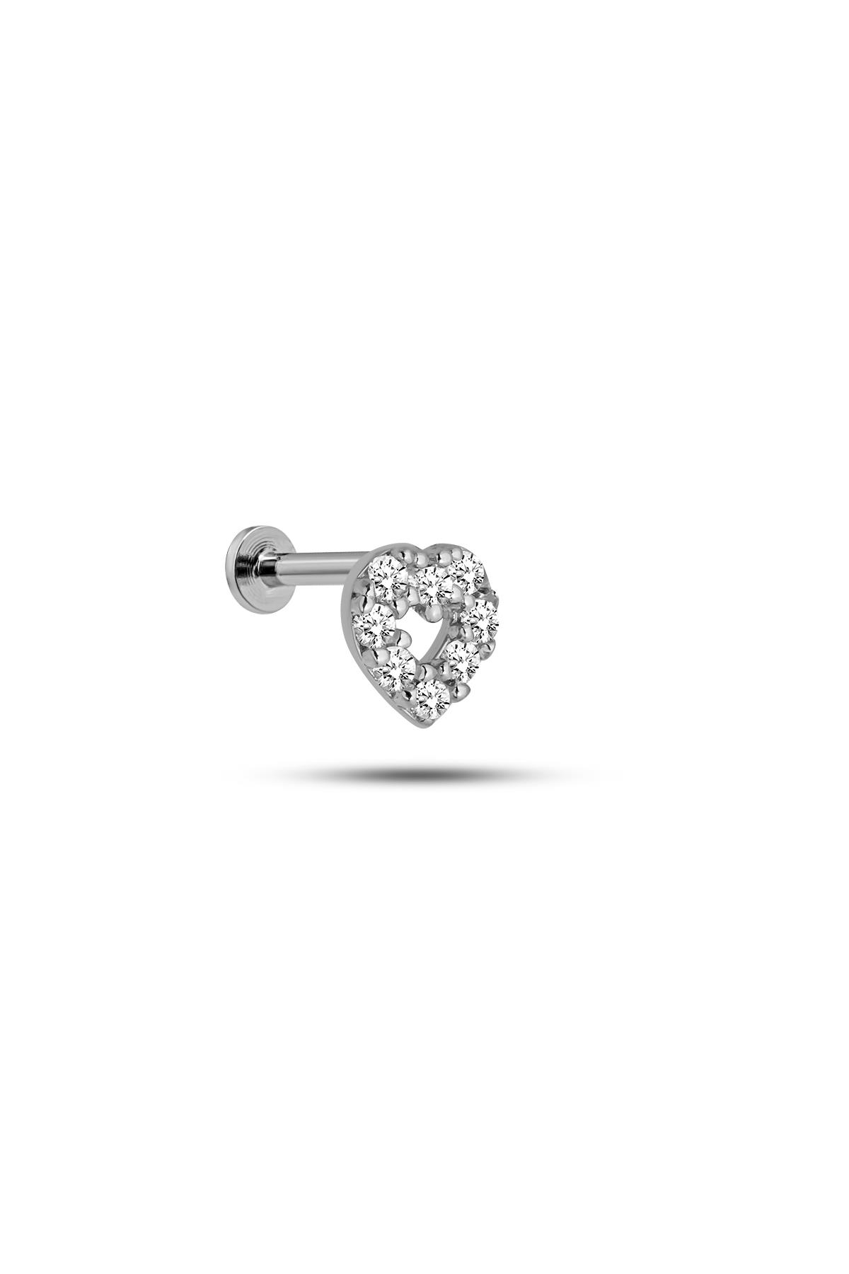 925 Ayar Gümüş Rodyumlu Minik Kalp Tragus Piercing Küpe