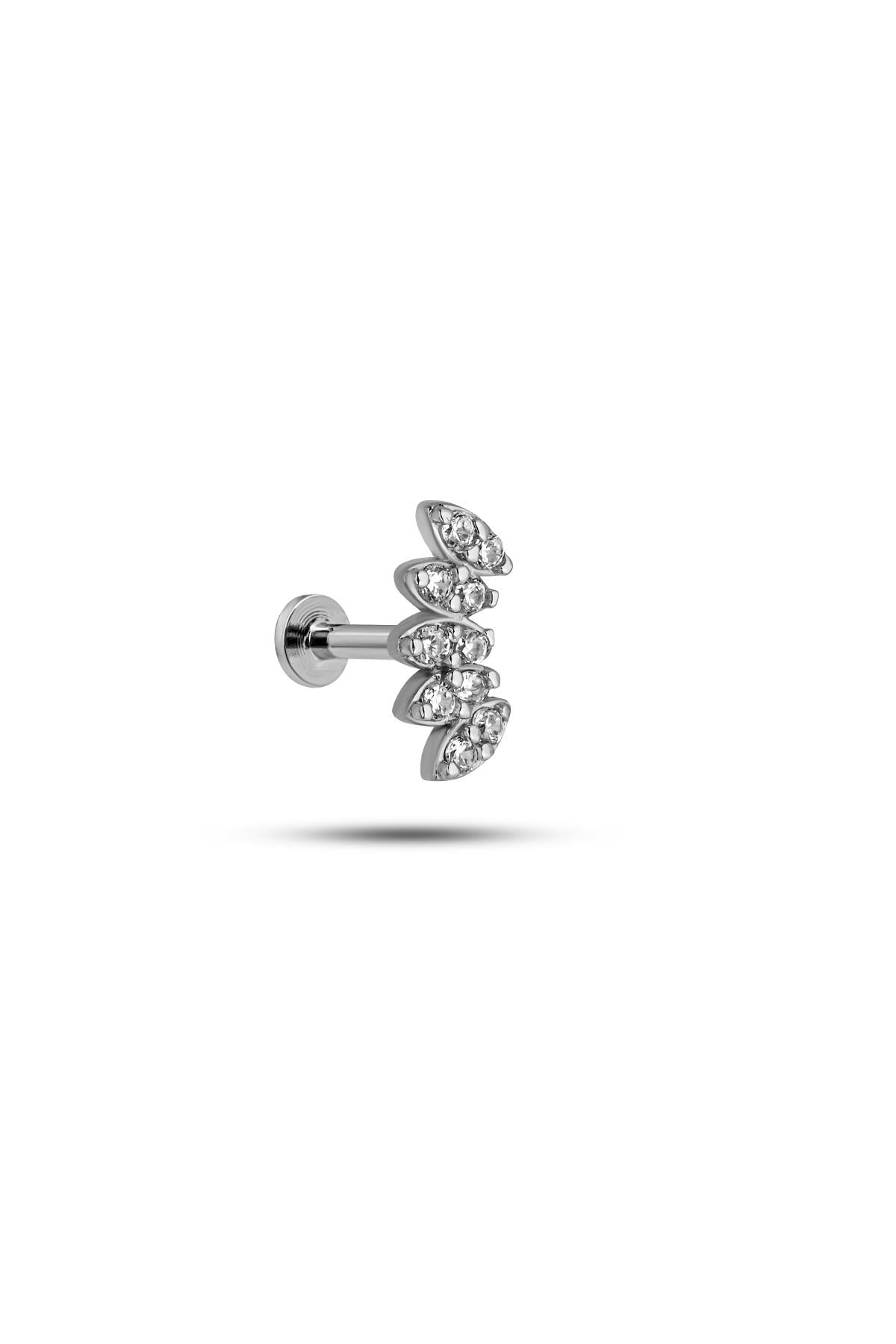 925 Ayar Gümüş Rodyumlu Minimal Altılı Mekik Taşlı Tragus Piercing Küpe