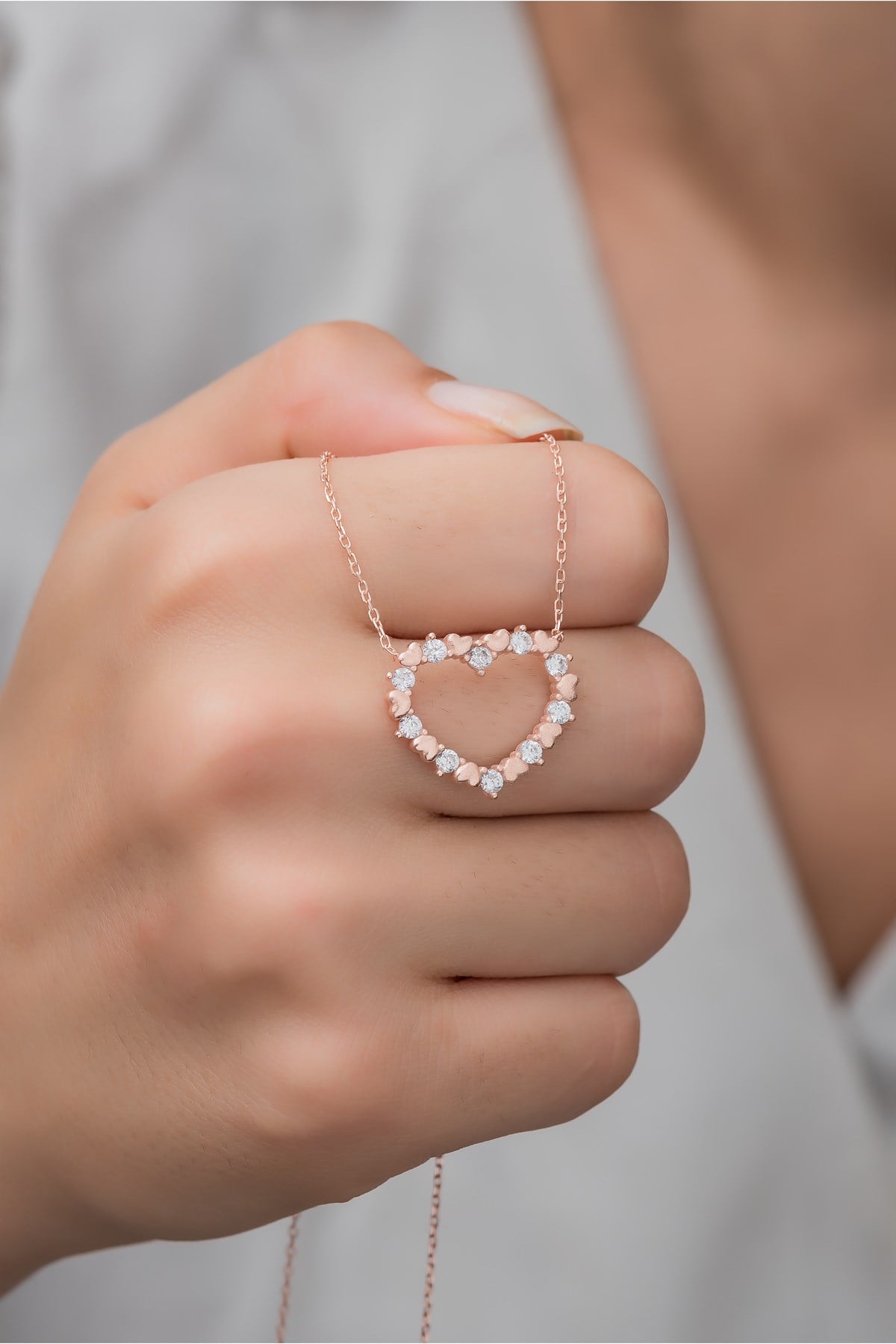 925 Ayar Gümüş Rose Kalp Sarmalı  Kolye