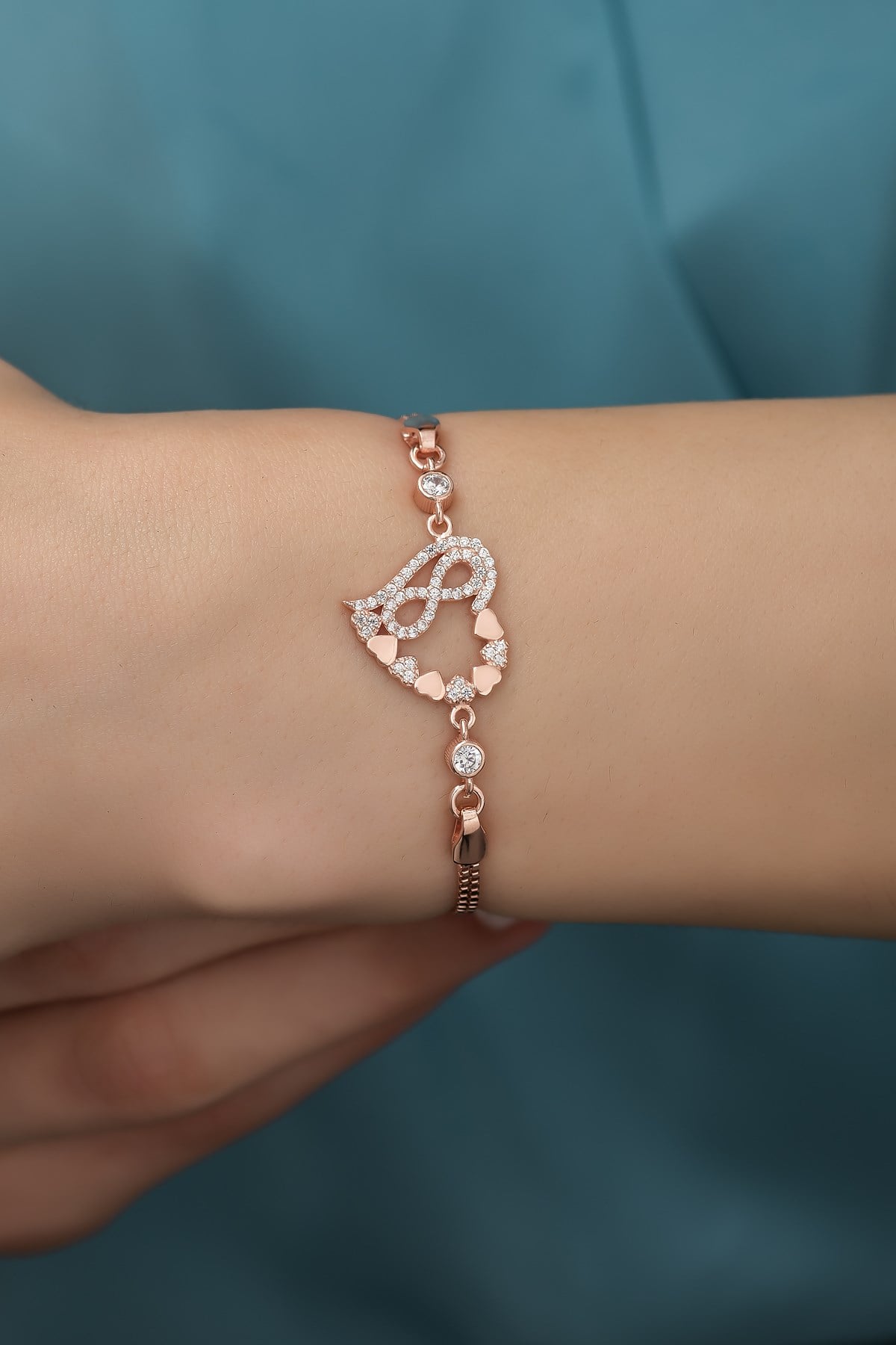 925 Ayar Gümüş Rose Kalp Sonsuzluk Bileklik