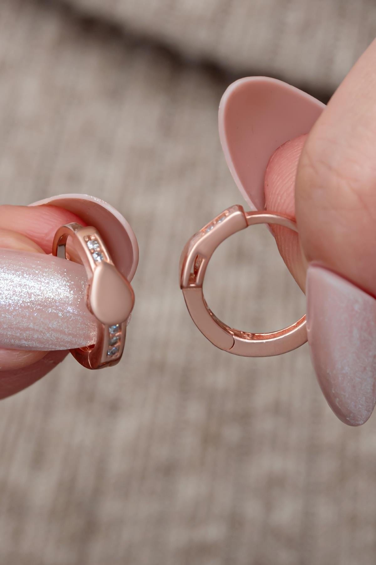 925 Ayar Gümüş Rose Kaplama 15 mm Halka Küpe