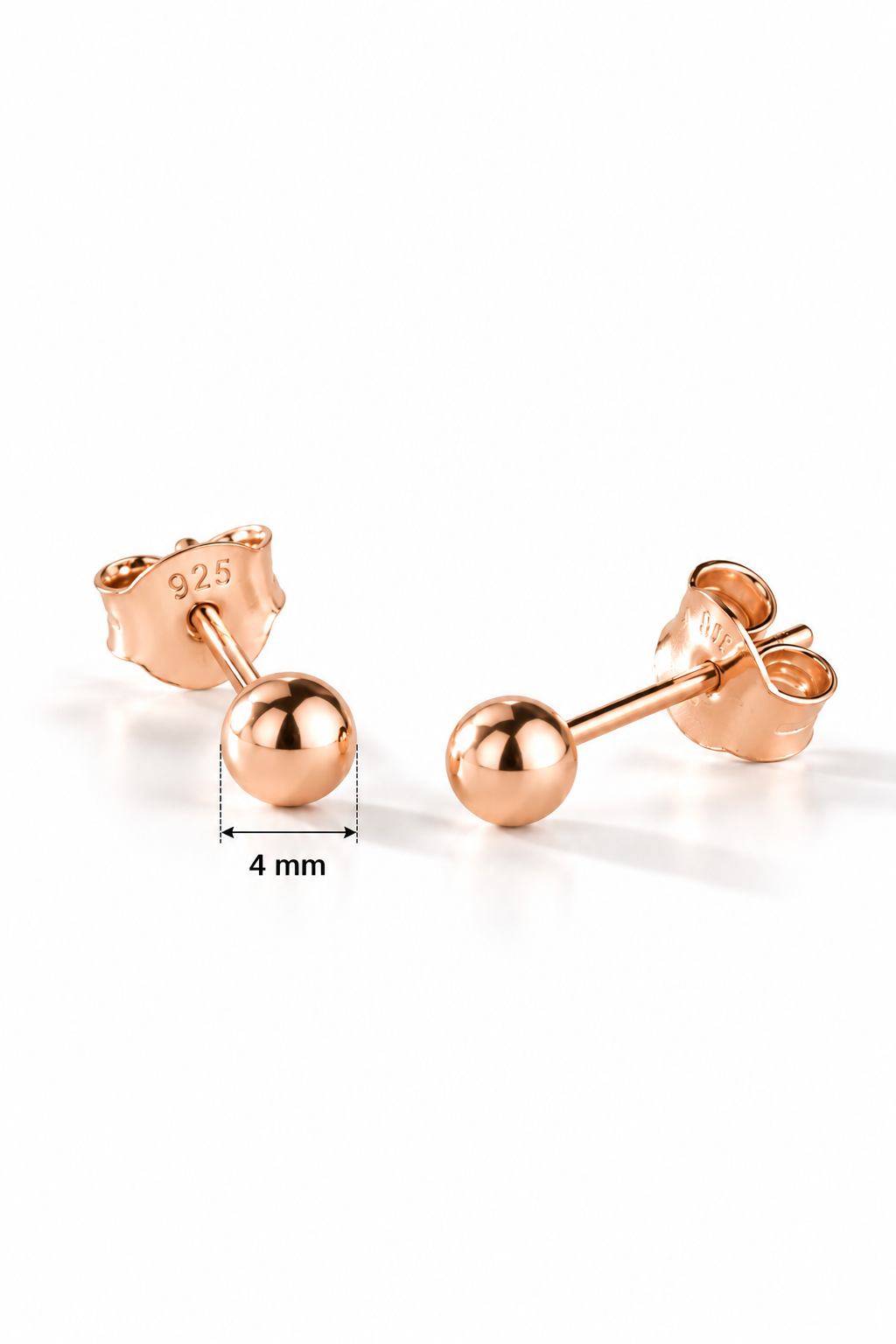 925 Ayar Gümüş Rose Kaplama 4 mm Minimal Top Küpe