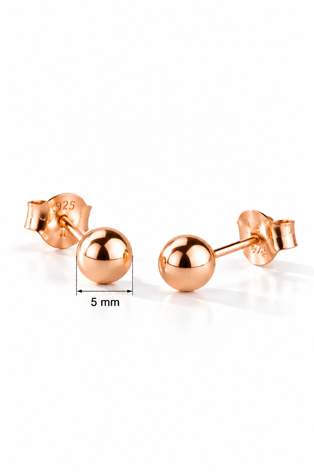 925 Ayar Gümüş Rose Kaplama 5 mm Minimal Top Küpe