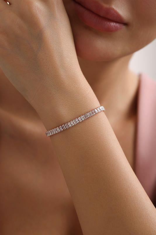 925 Ayar Gümüş Rose Kaplama Baget Taşlı Suyolu Model Bileklik 