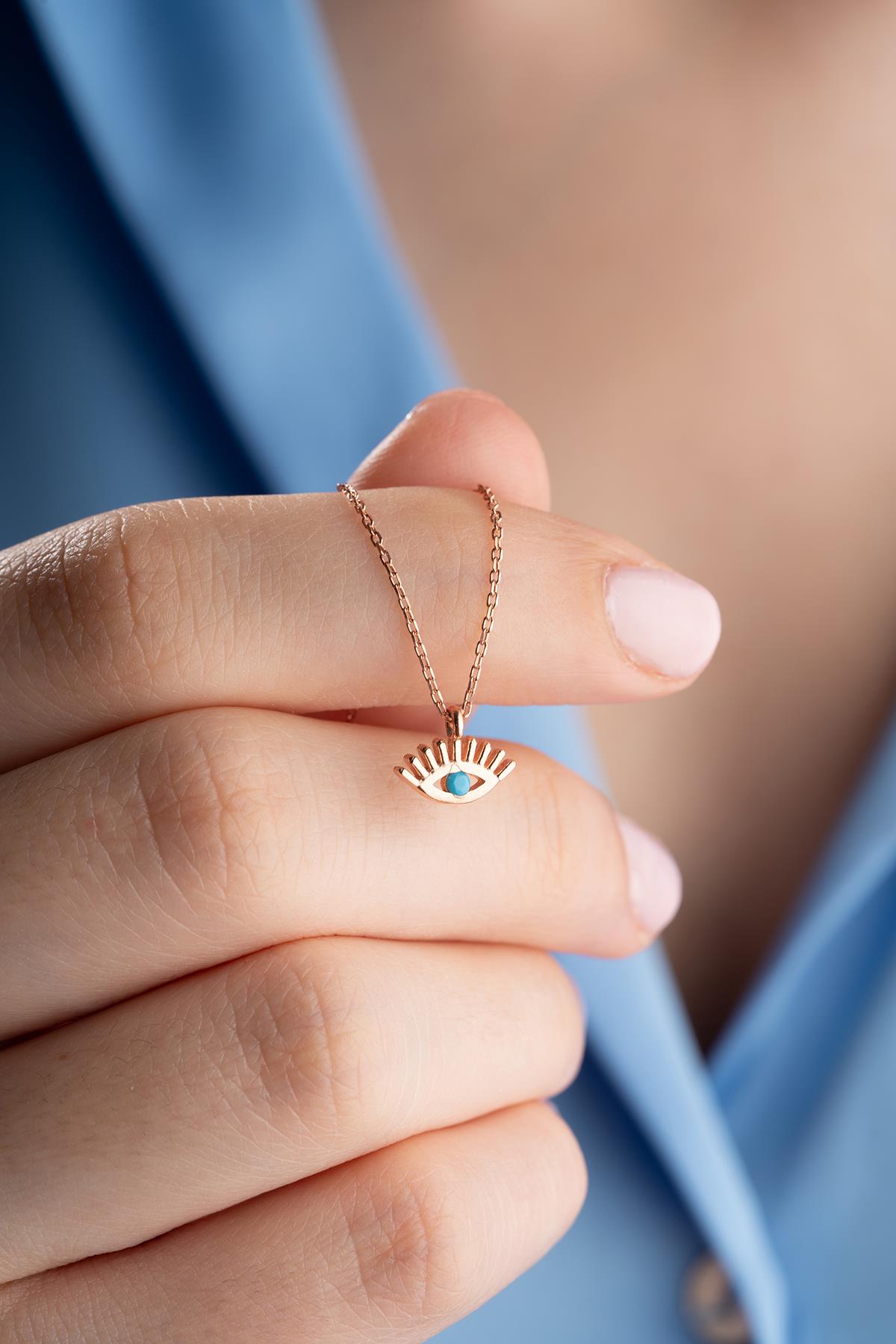 925 Ayar Gümüş Rose Kaplama Minimal Göz Kolye