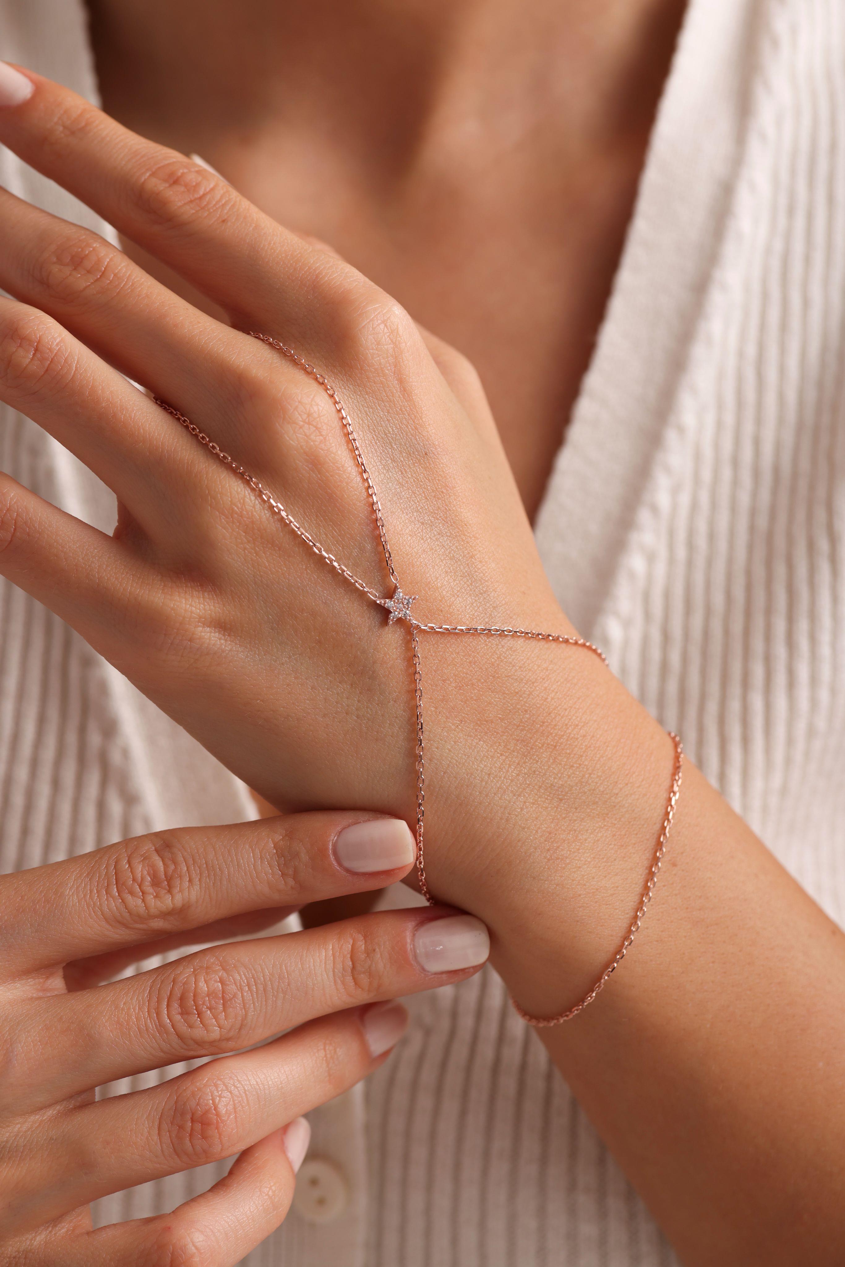 925 Ayar Gümüş Rose Kaplama Yıldız Model Şahmeran Bileklik 