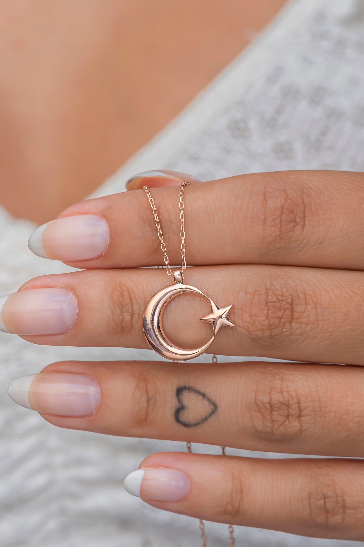 925 Ayar Gümüş Rose Sade Taşsız Ayyıldız Kolye