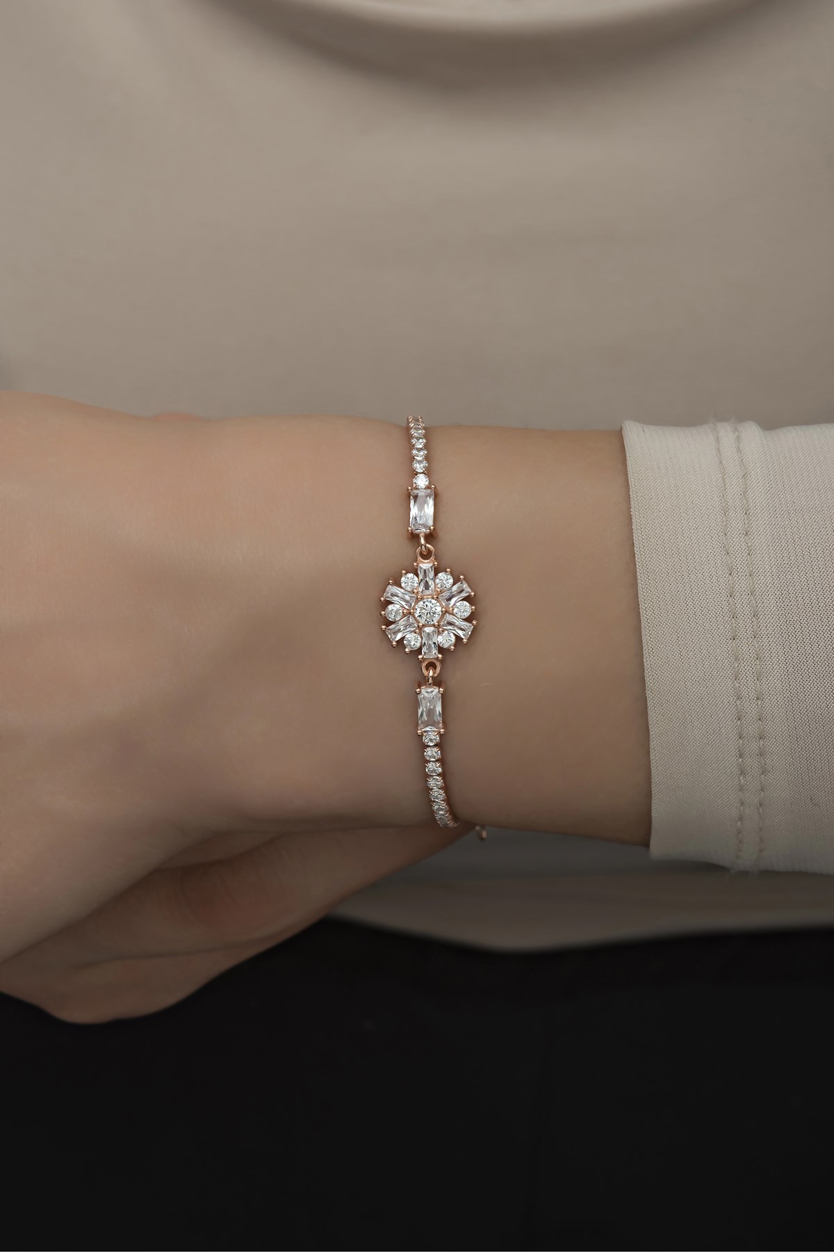 925 Ayar Gümüş Rose Suyolu Çiçek Bileklik