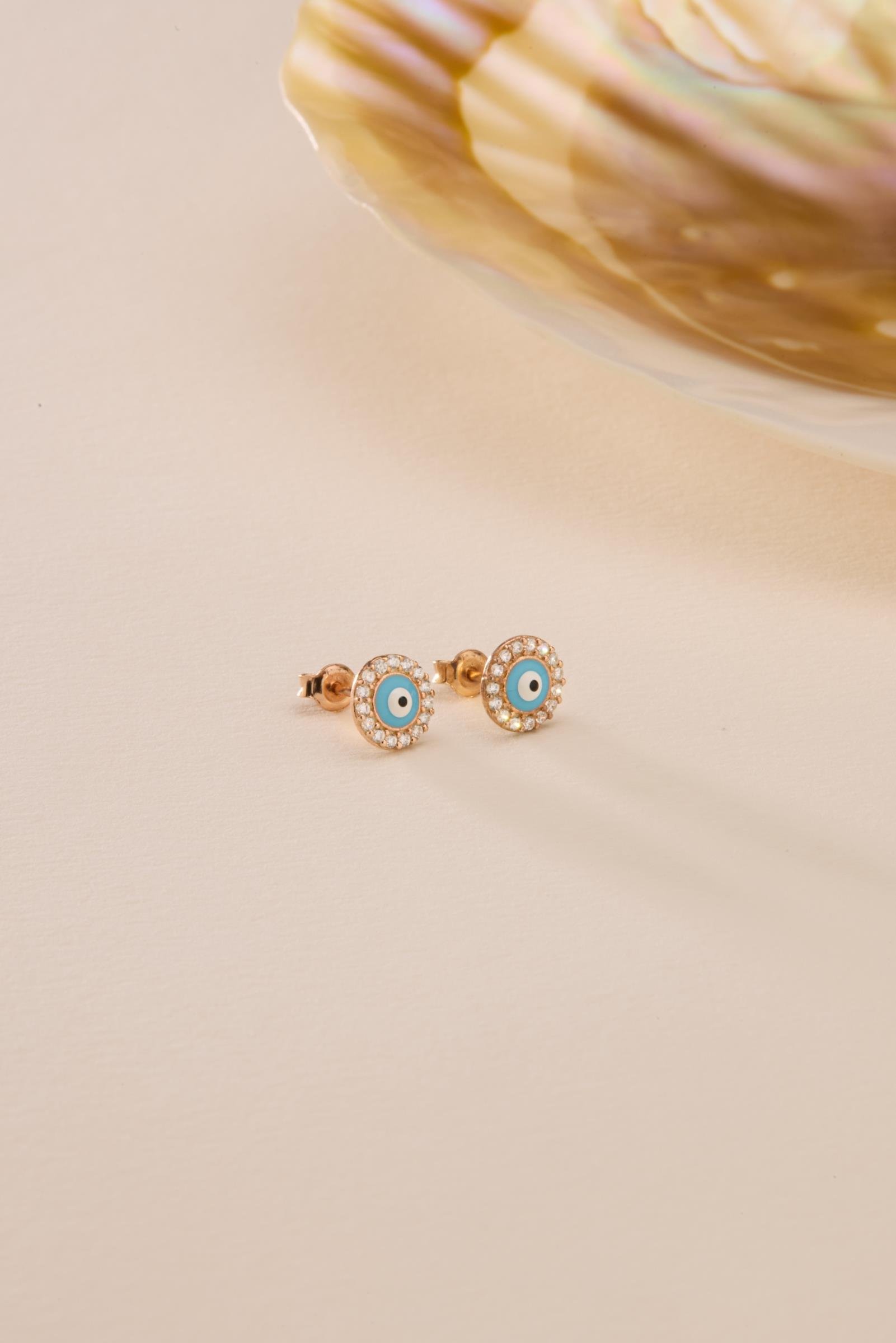 925 Ayar Gümüş Turkuaz Mineli Minik Nazar Küpe