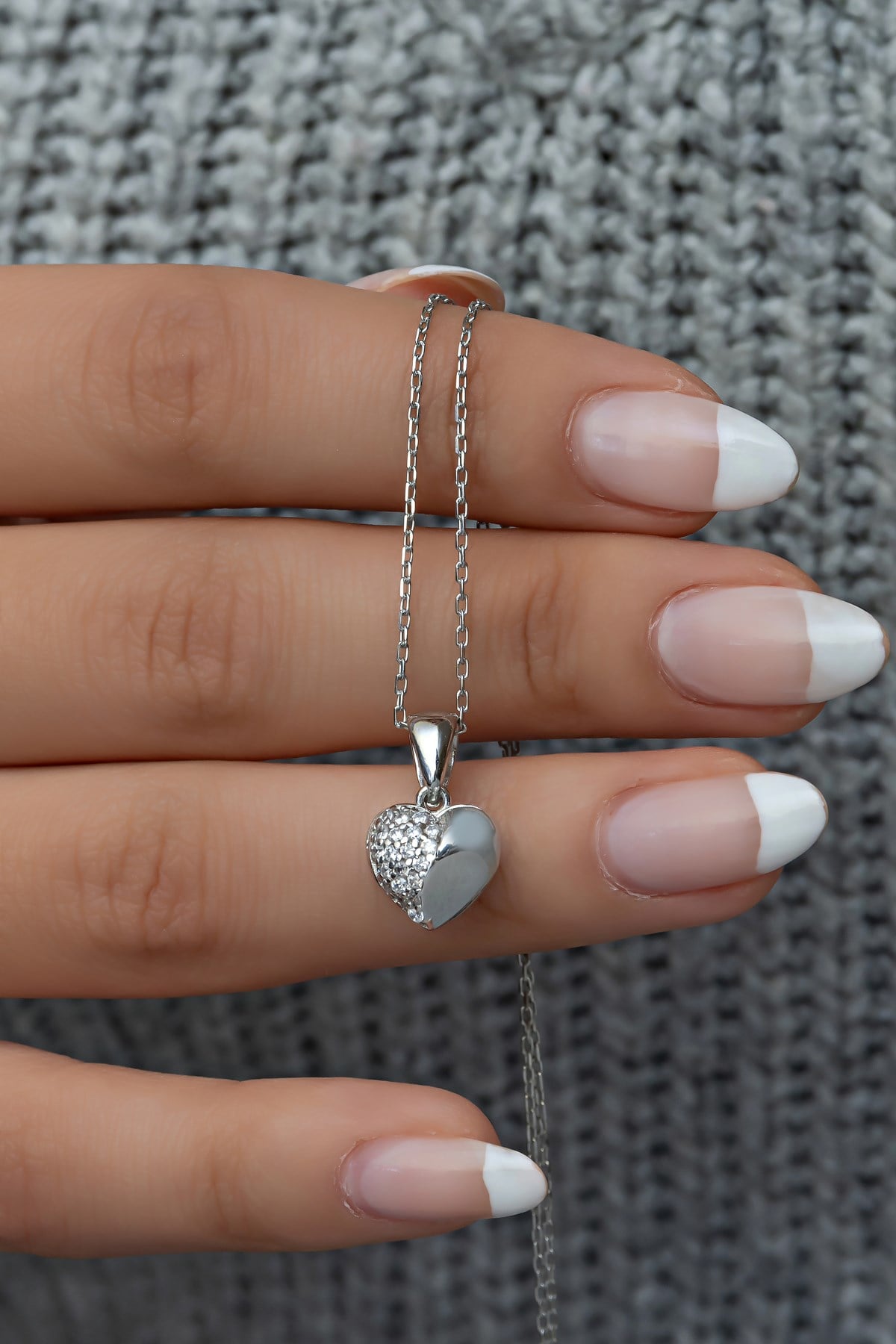 925 Ayar Gümüş Zirkon Taşlı Charm Kalp Kolye