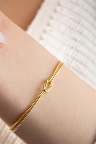 925 Ayar Gümüş Gold Kaplama Düğüm Model Bileklik