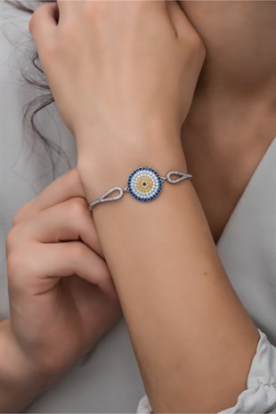 925 Ayar Gümüş Kelepçe Model Nazar Model Bileklik